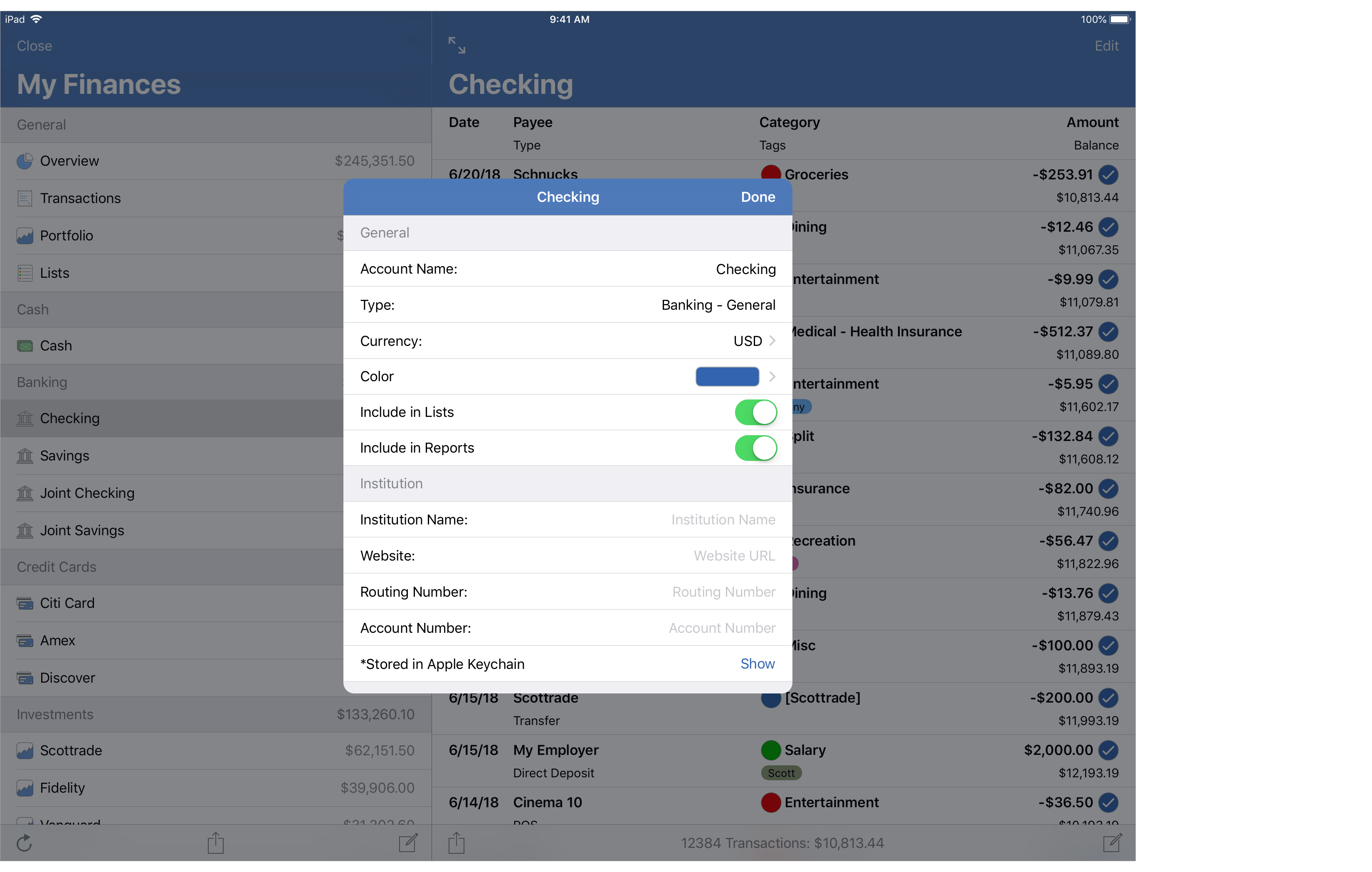 Account Info Popover