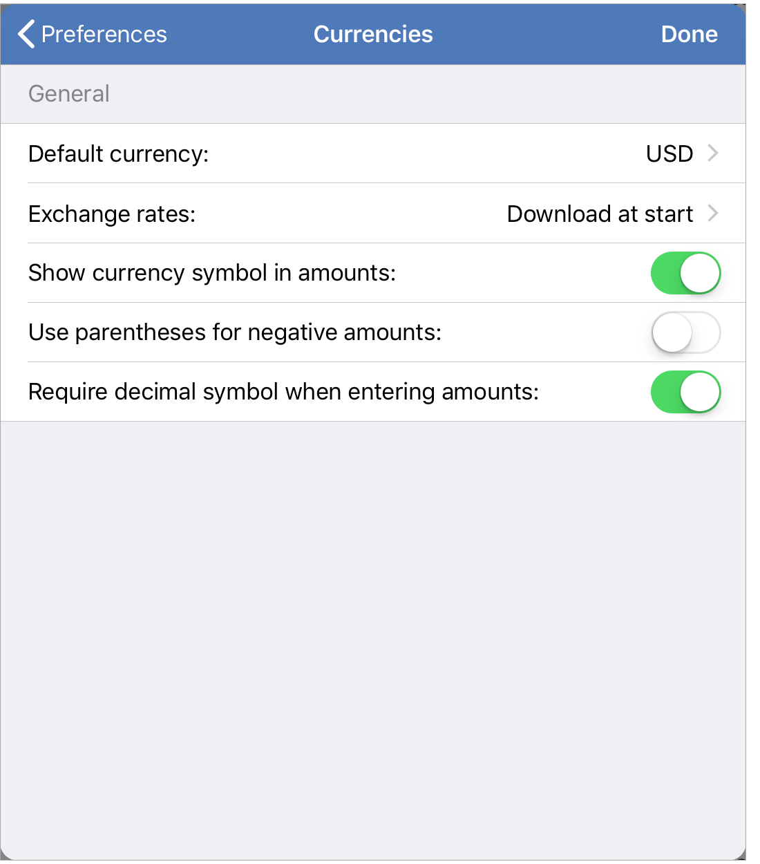 Currencies Preferences