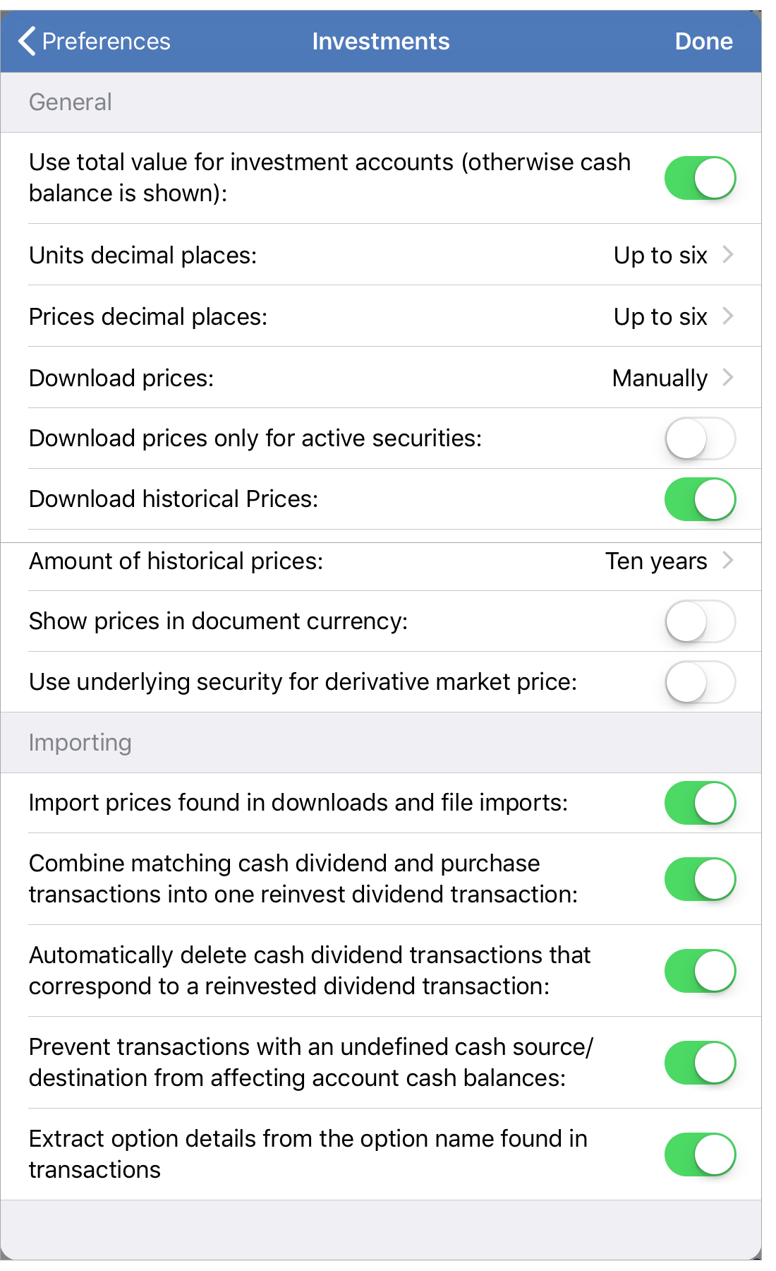 Investments Preferences