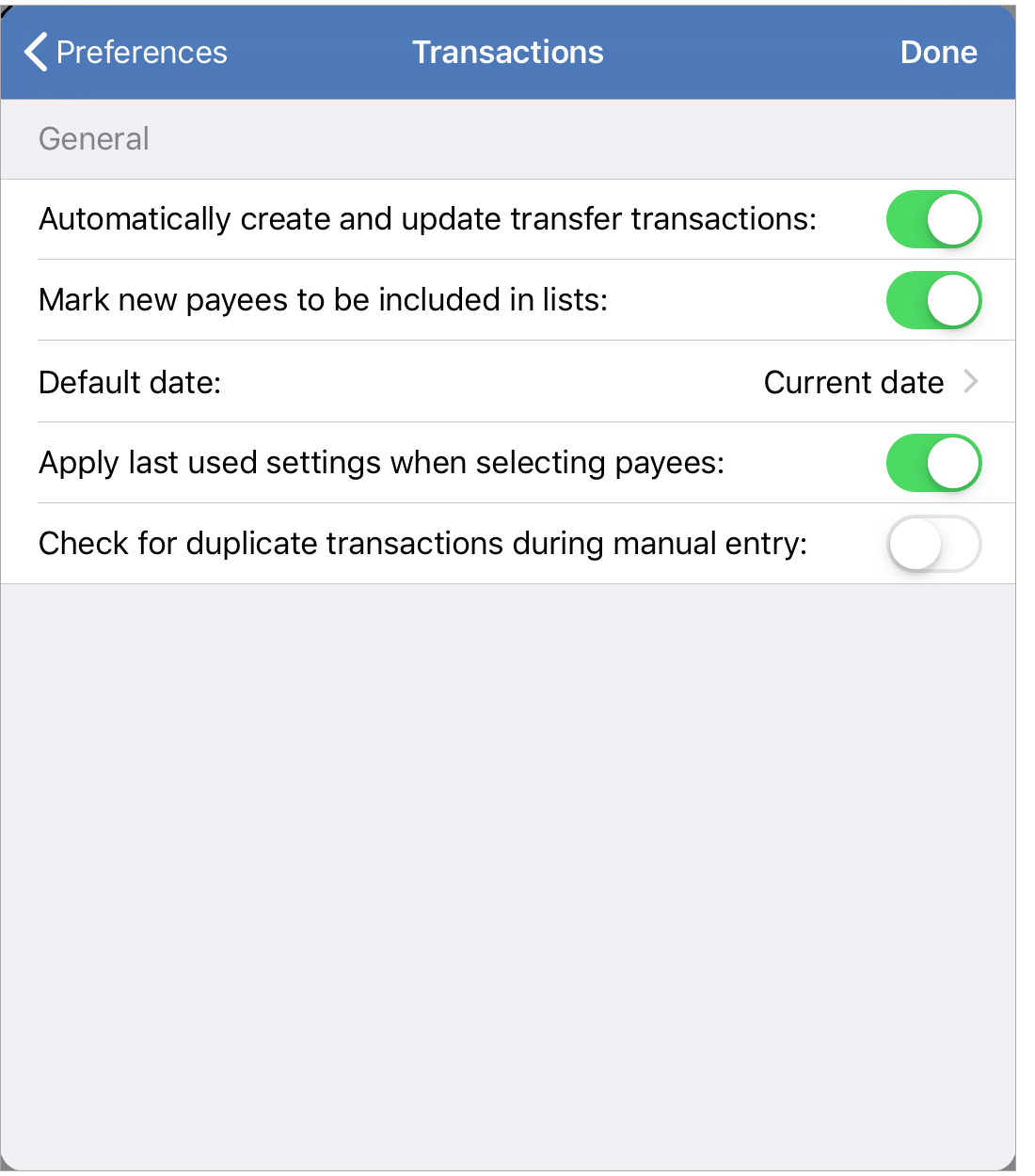 Transactions Preferences