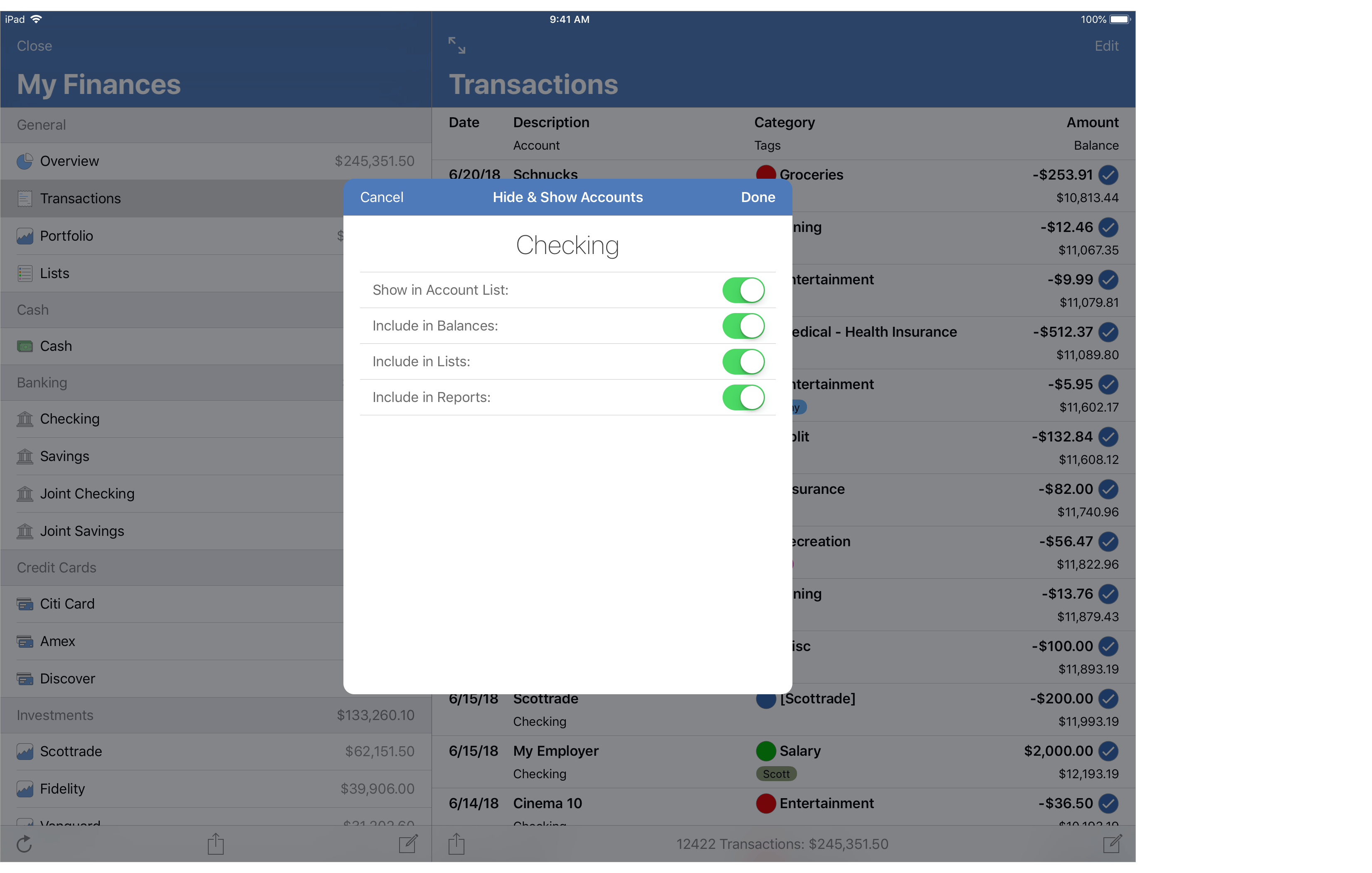 Hide and Show Accounts Editing
