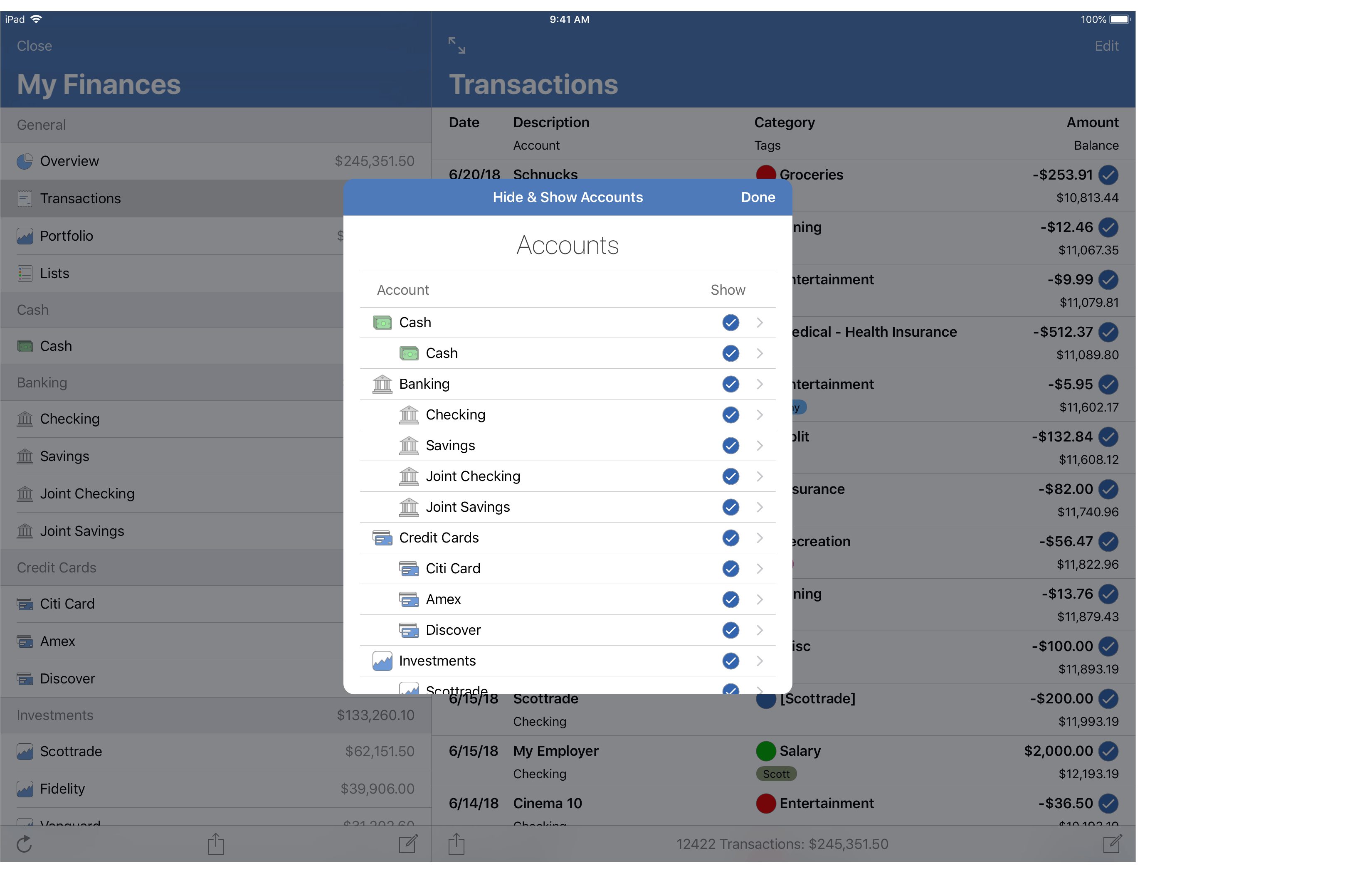 Hide and Show Accounts