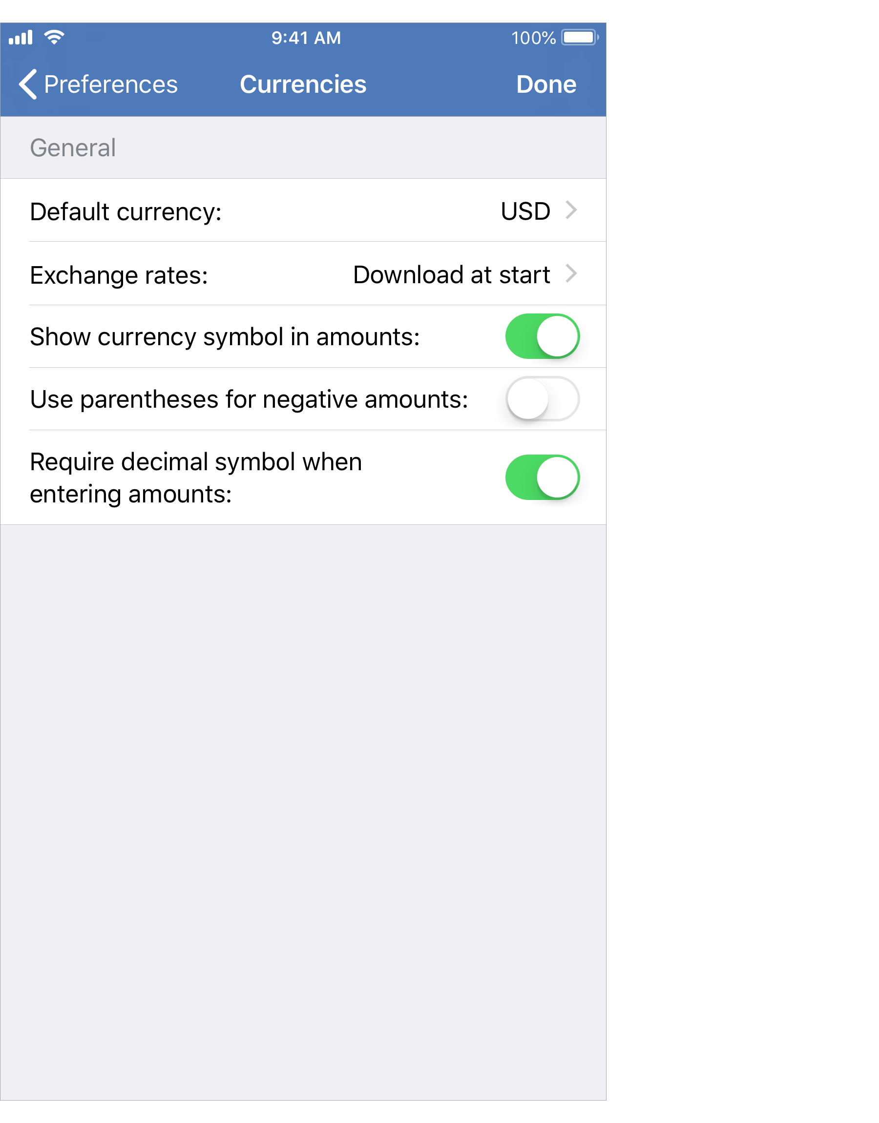Currencies Preferences