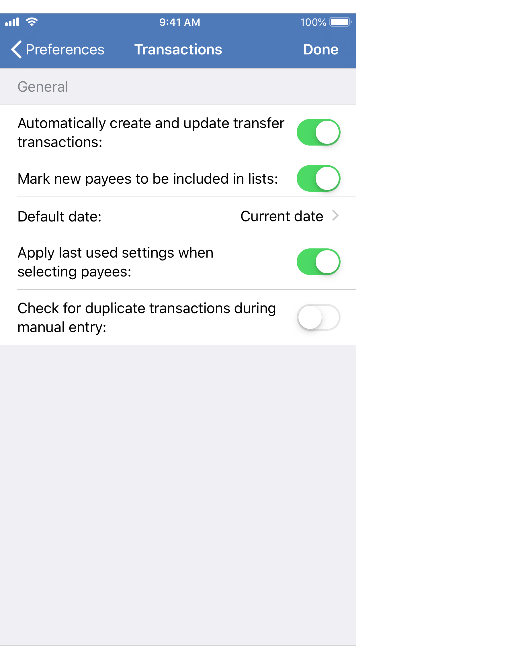 Transactions Preferences