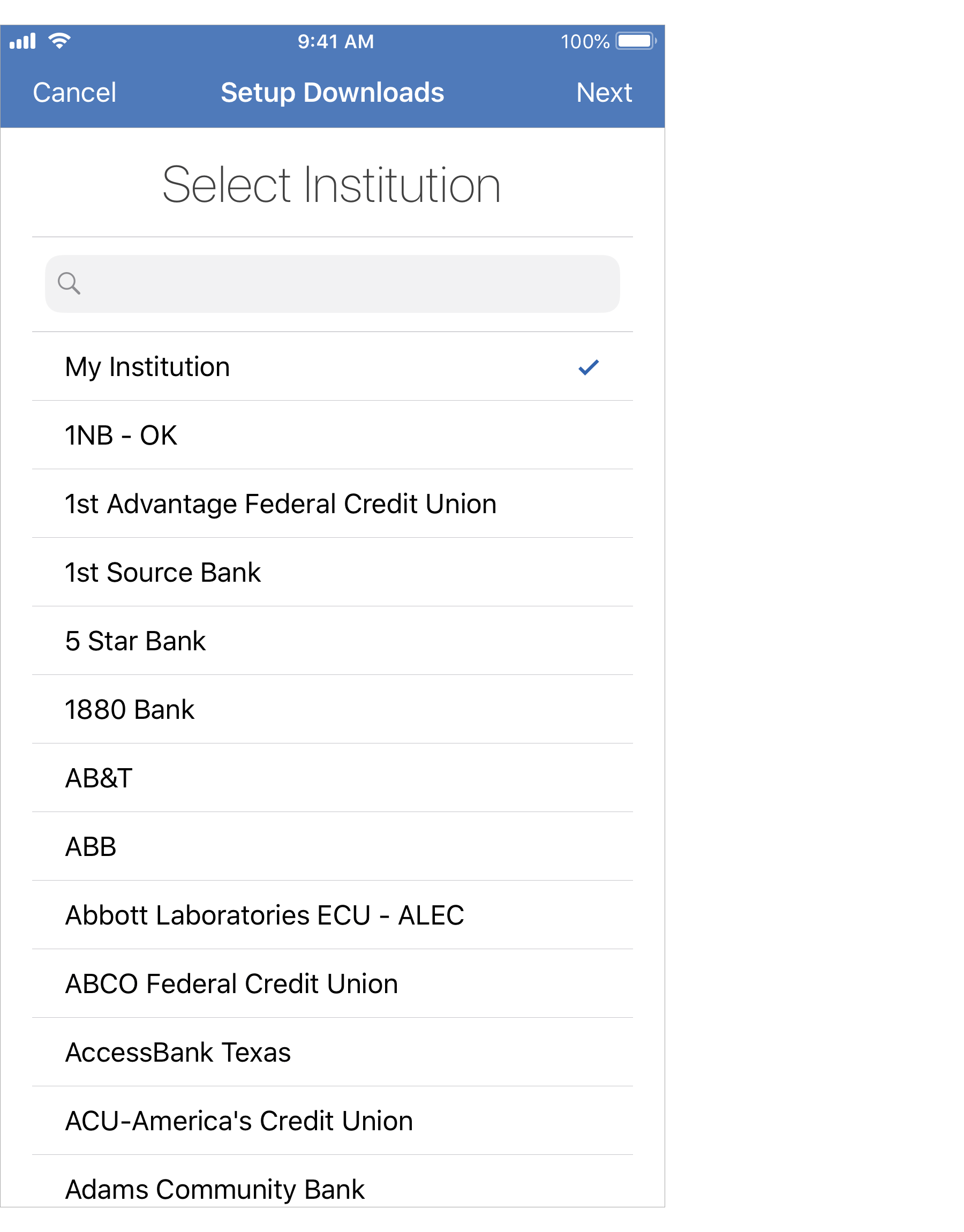 Available Institutions