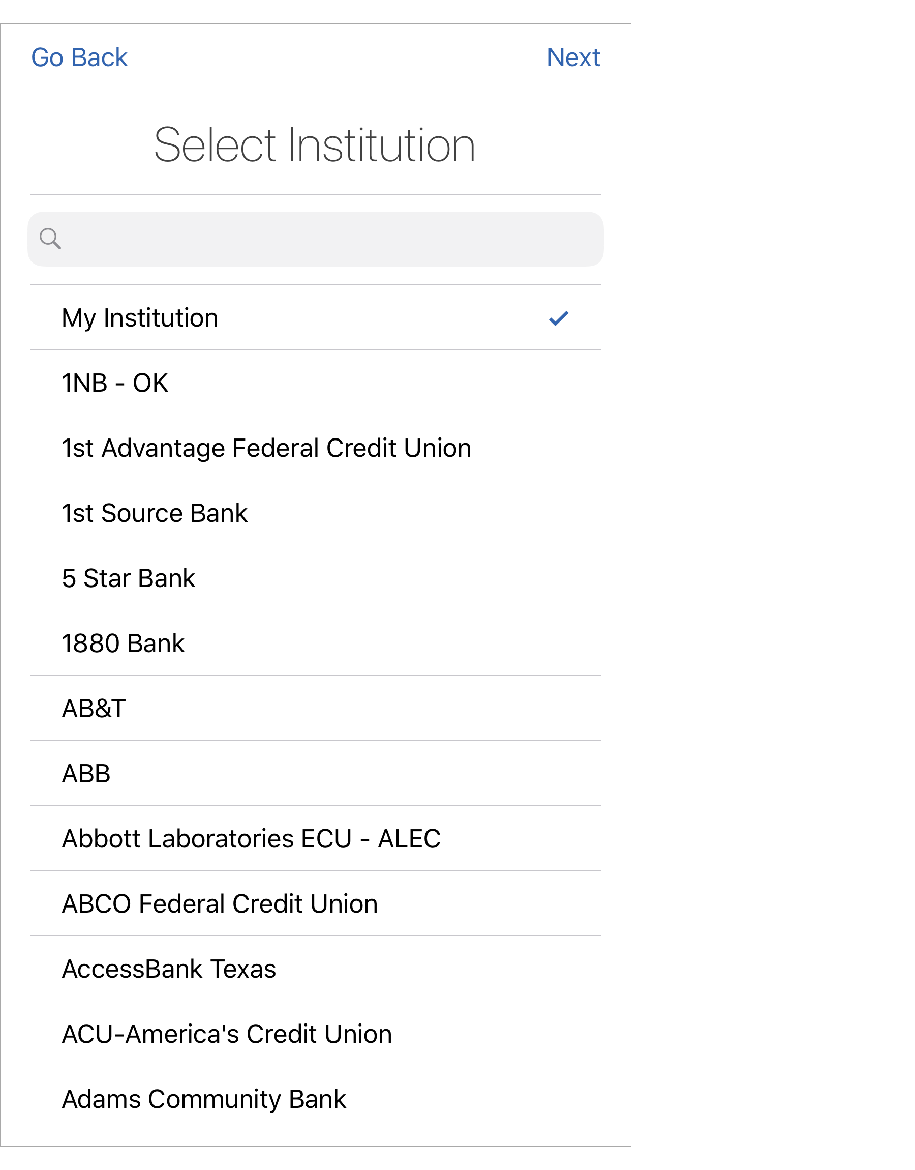 Available Institutions