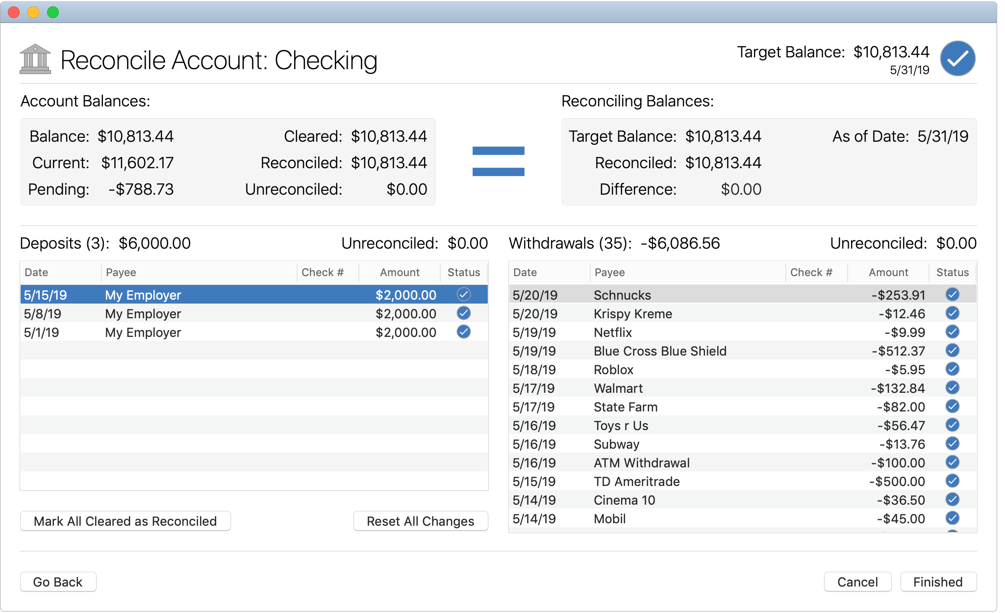 Finished Reconciling