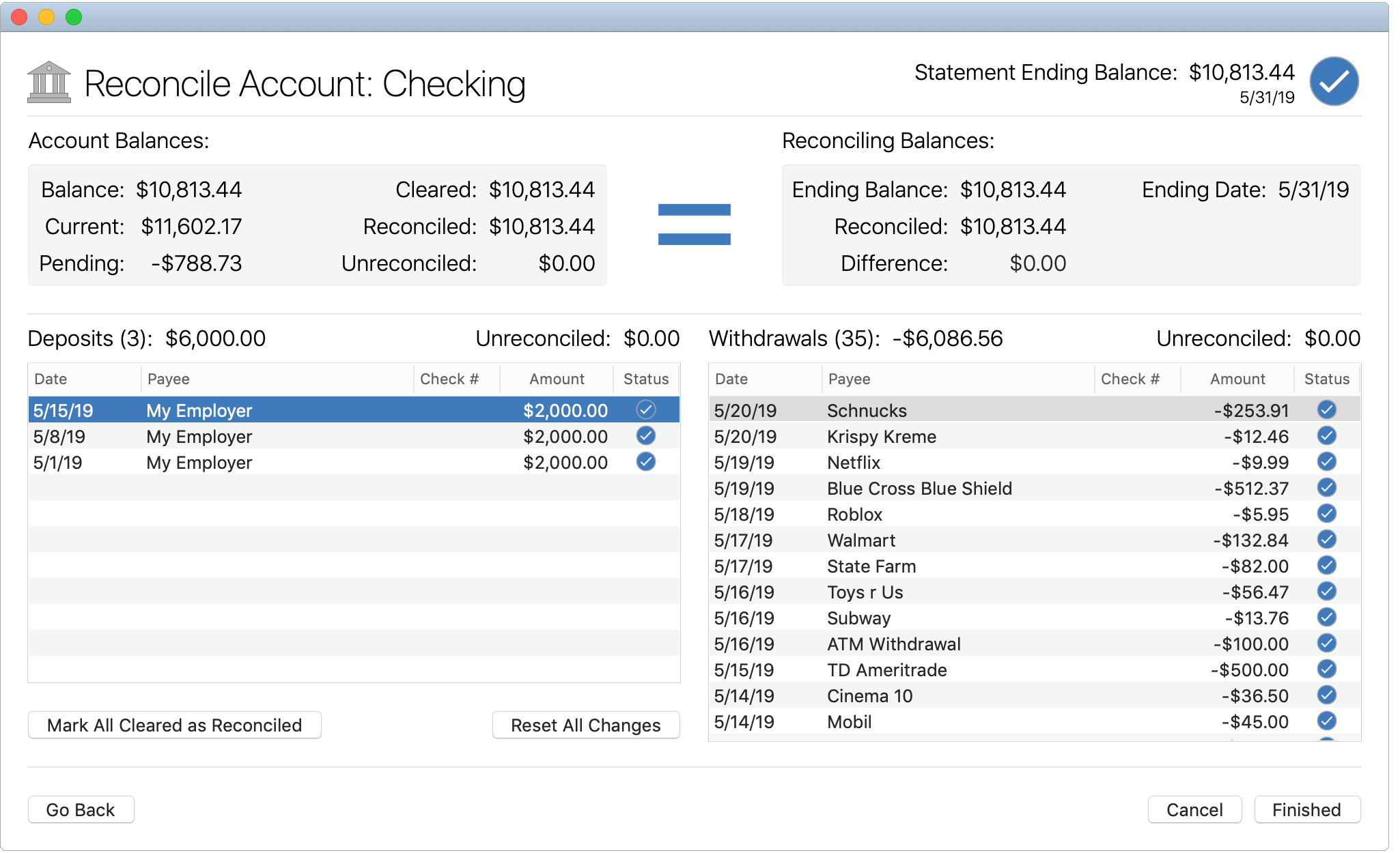 Finished Reconciling