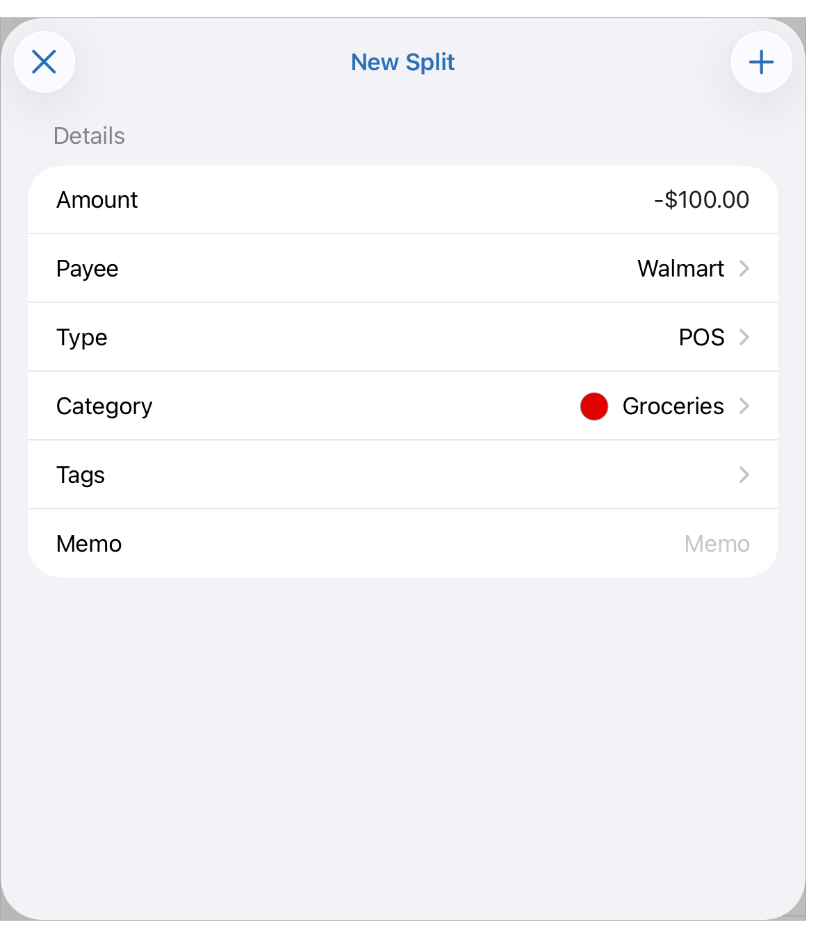Edit Split Transaction