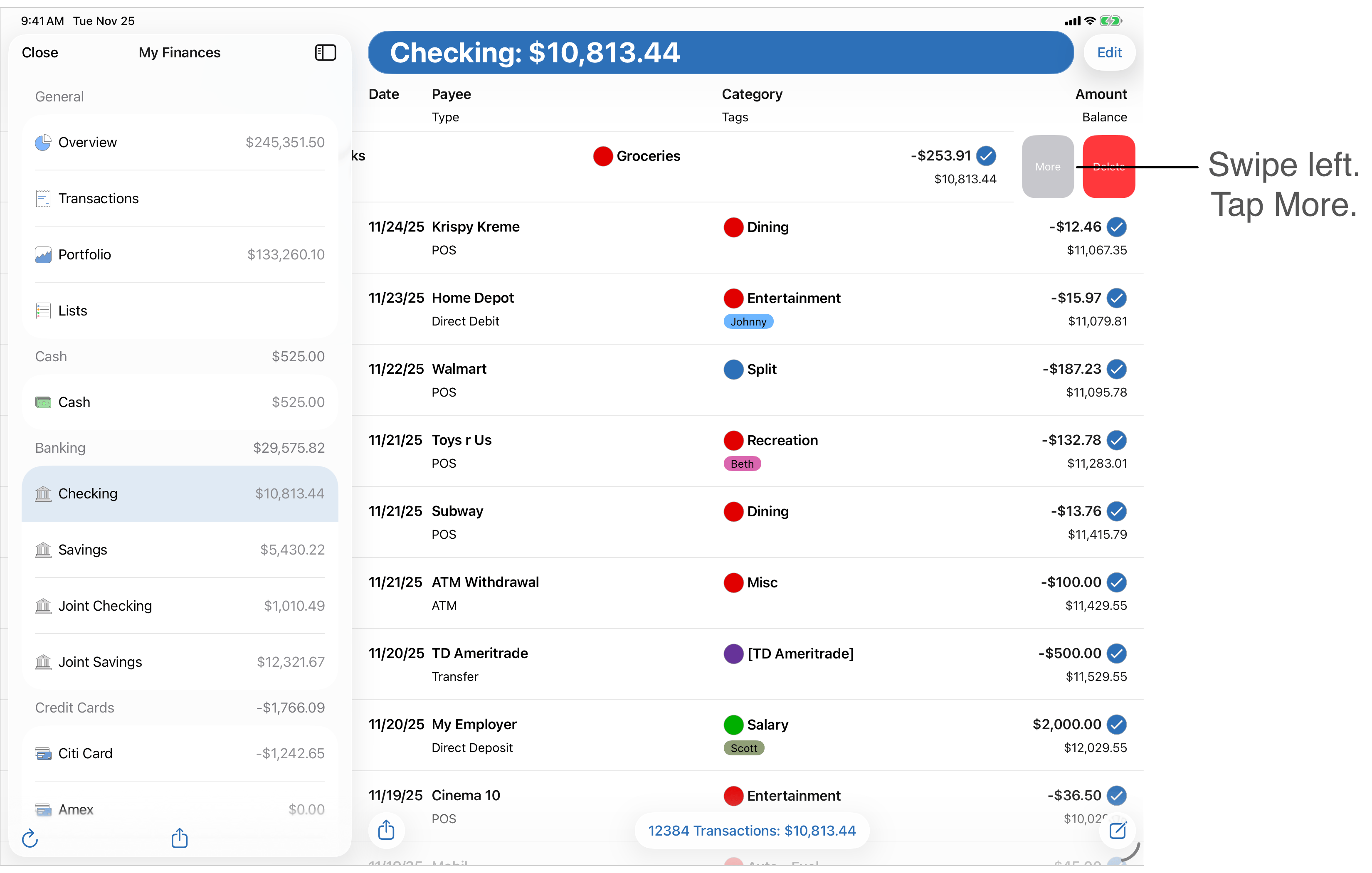 Swipe Left on Transactions
