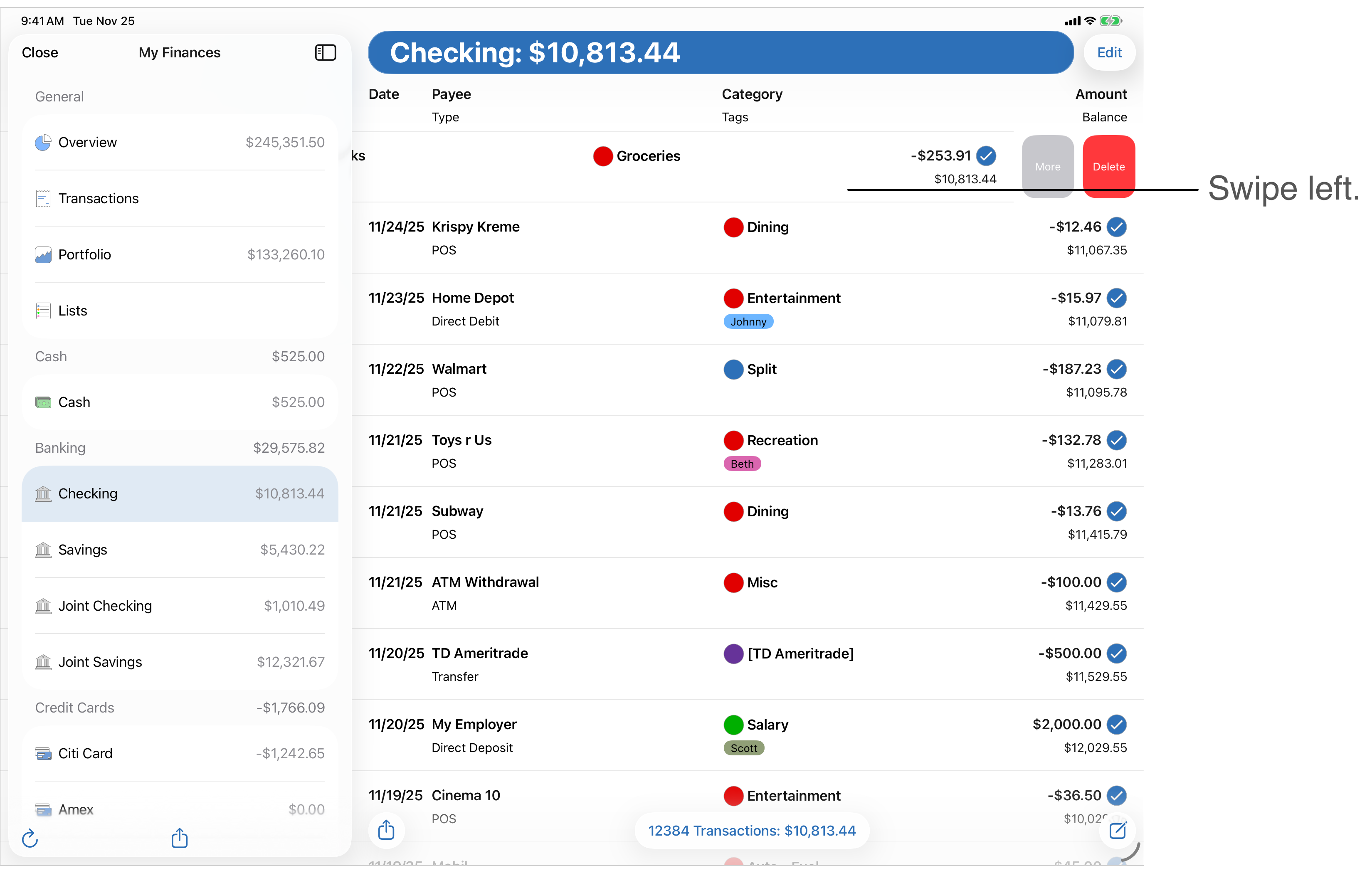 Swipe Left on Transactions