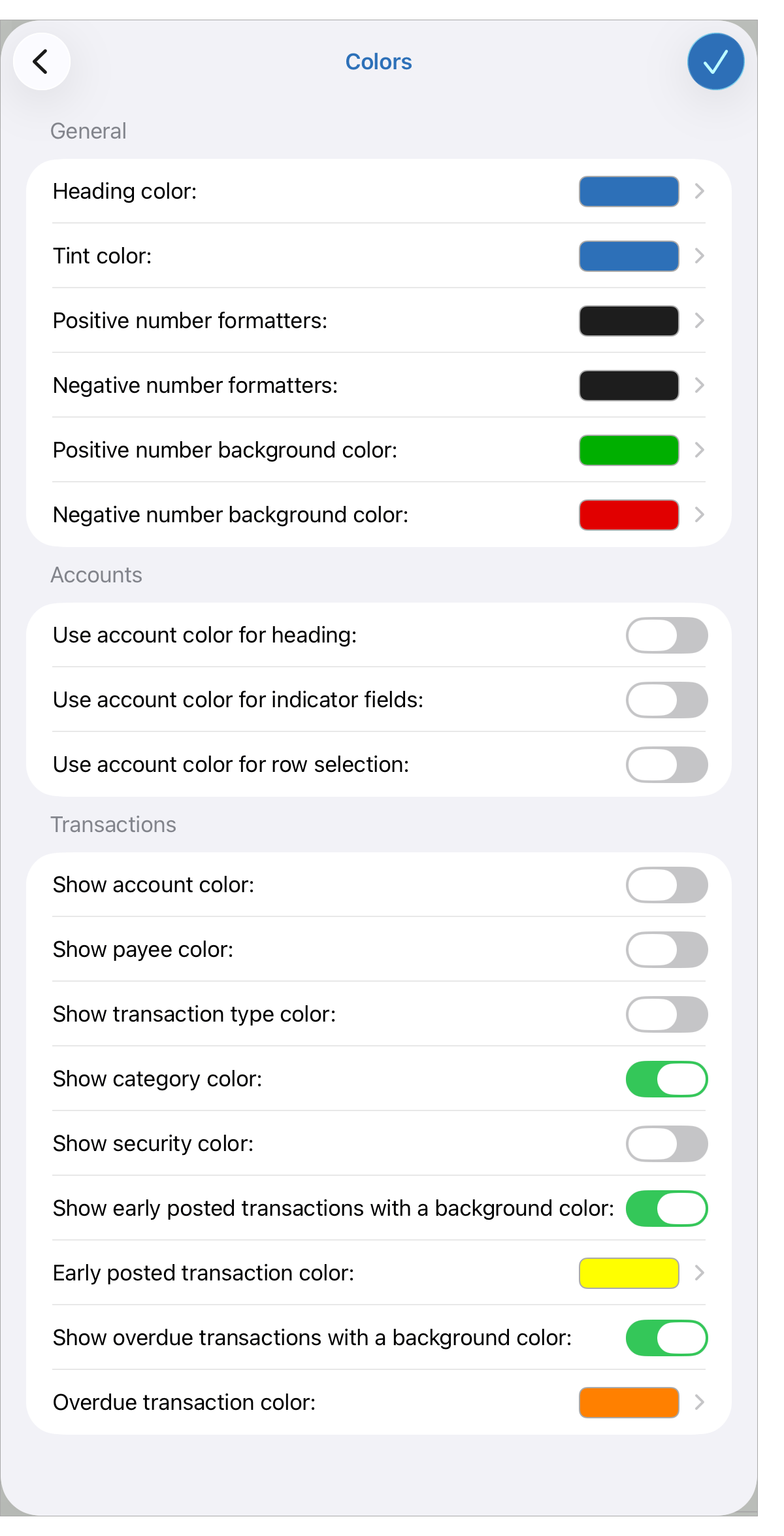 Colors Settings