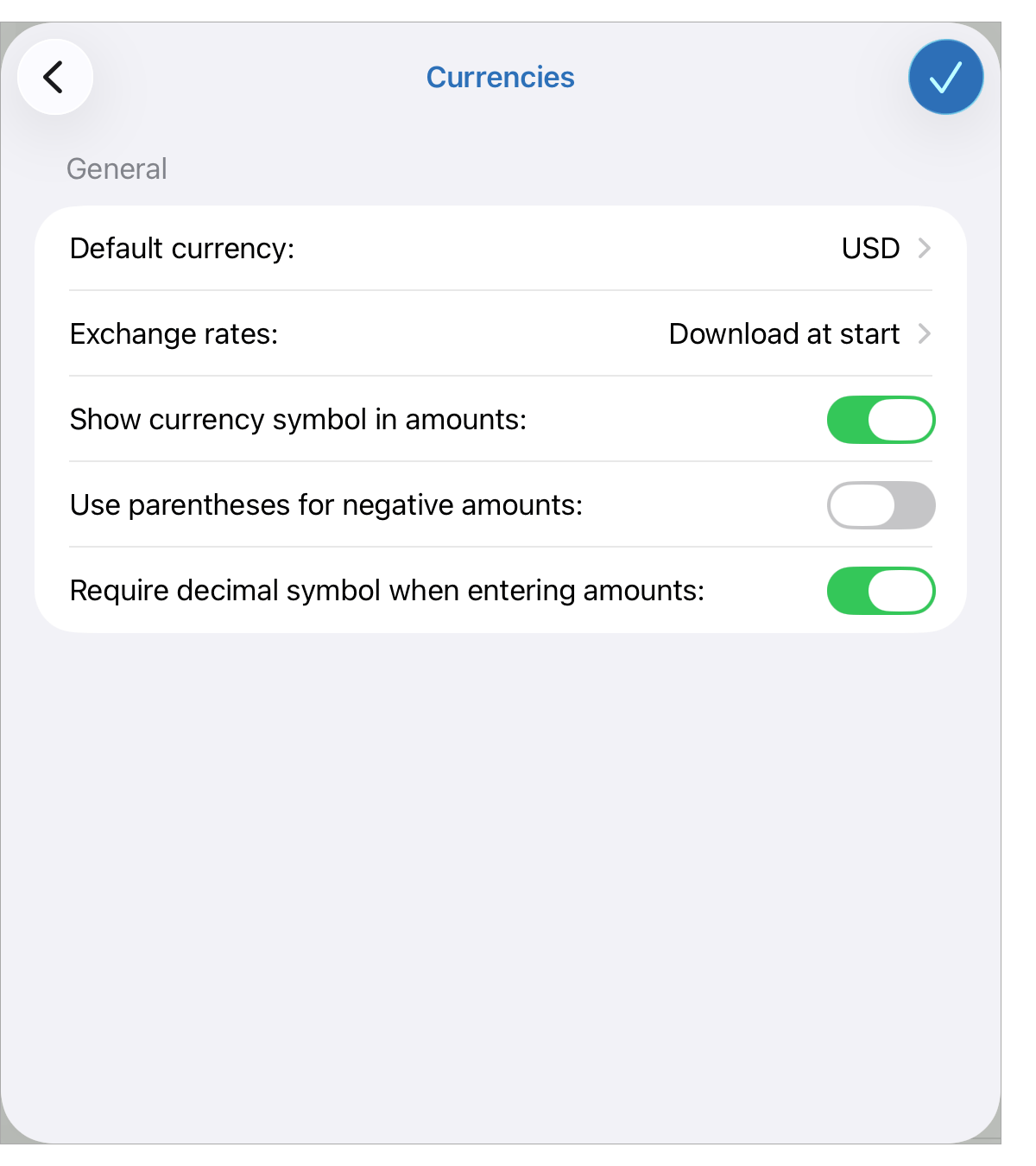 Currencies Settings