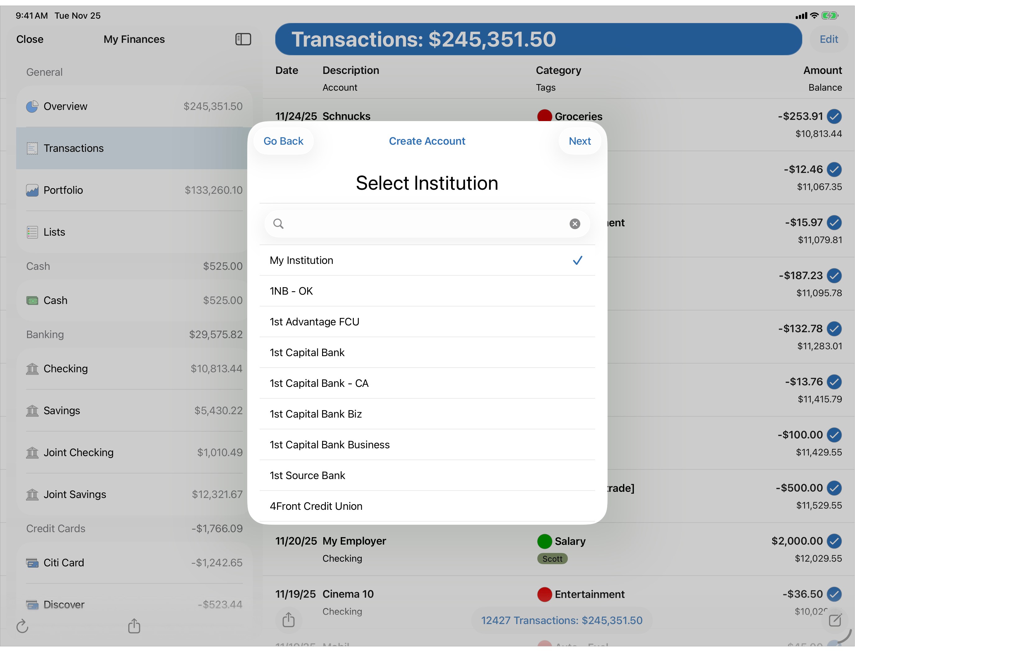 Available Institutions