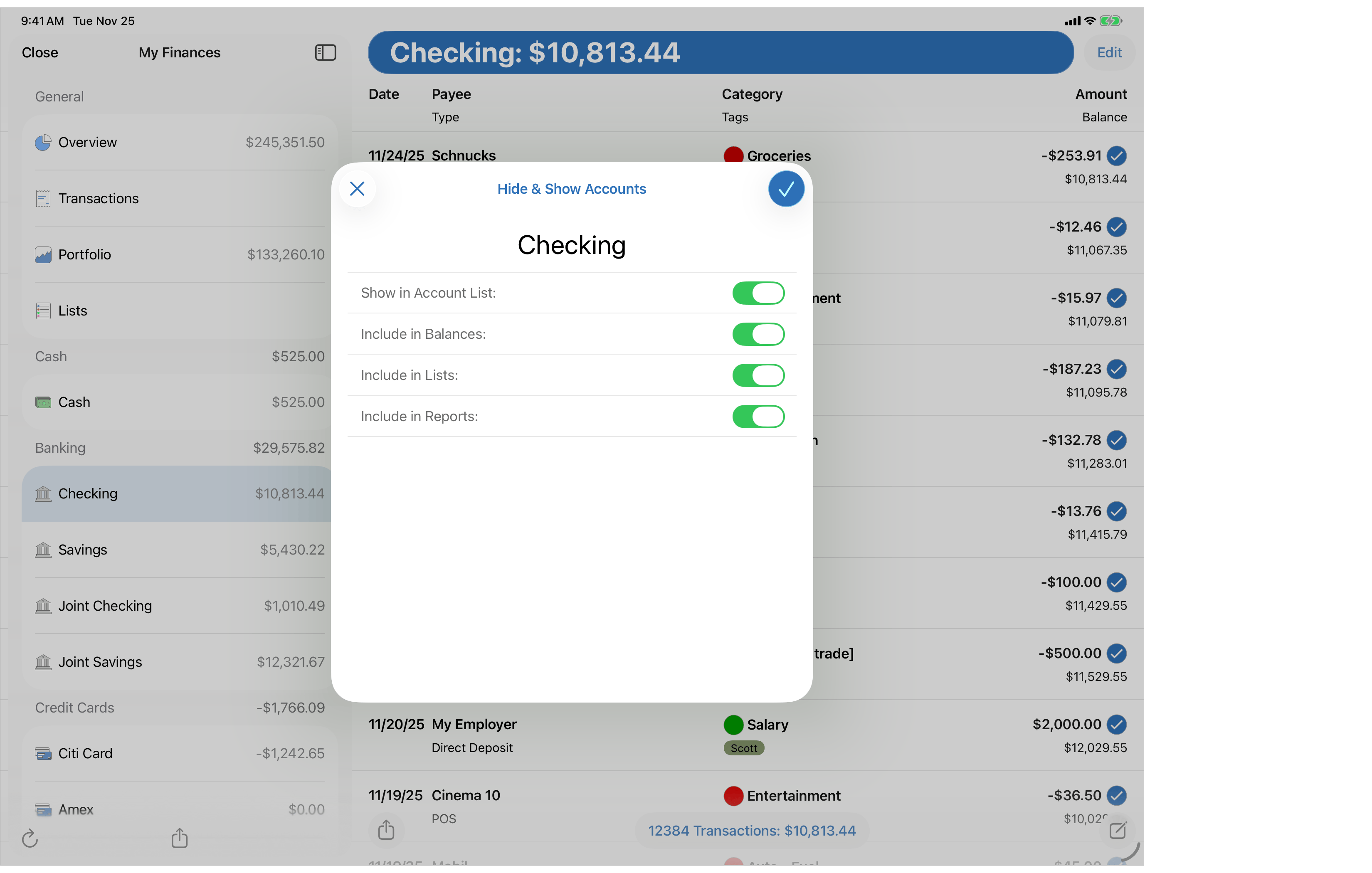 Hide and Show Accounts Editing