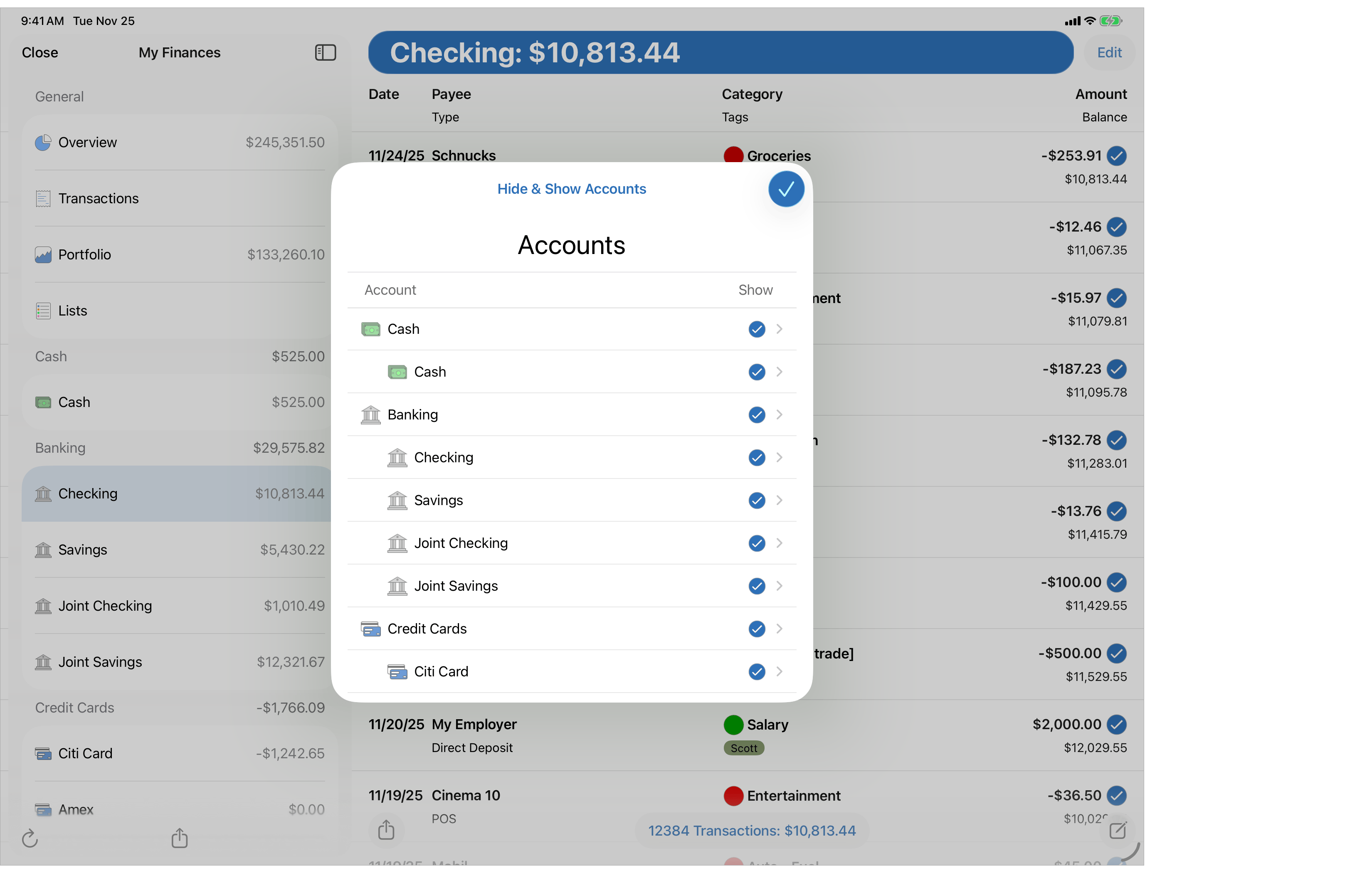 Hide and Show Accounts
