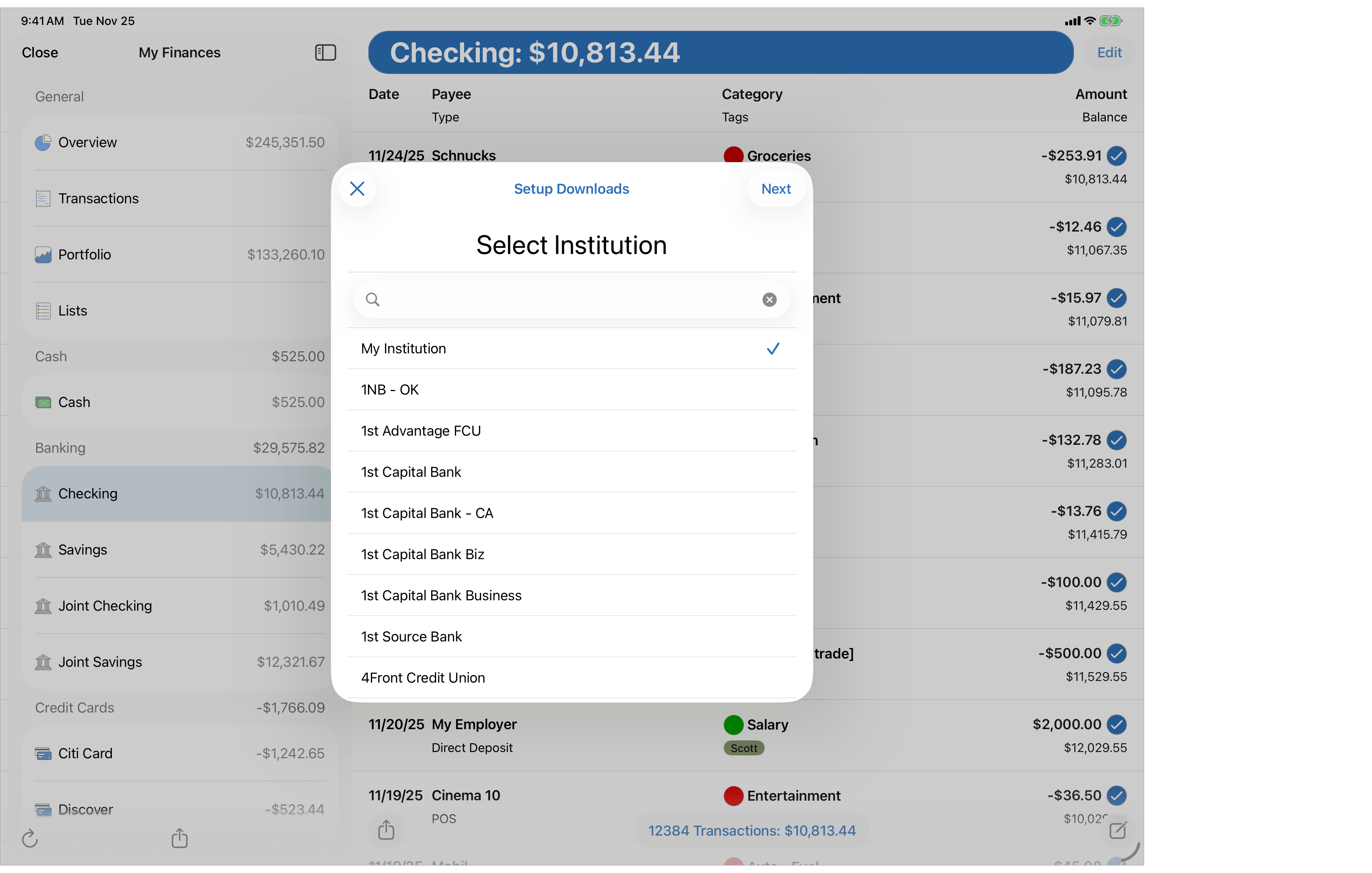 Available Institutions