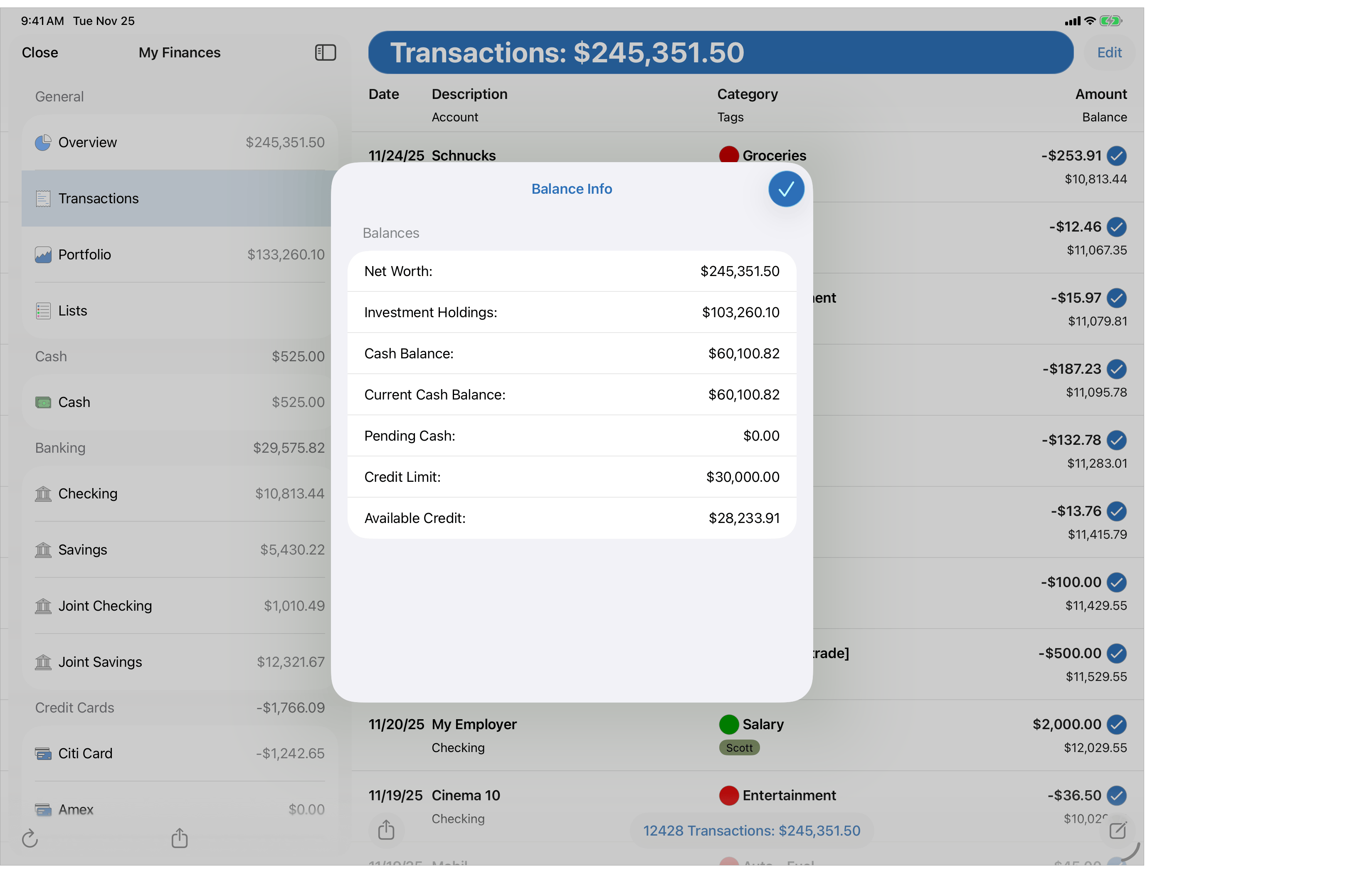Balance Info Popover