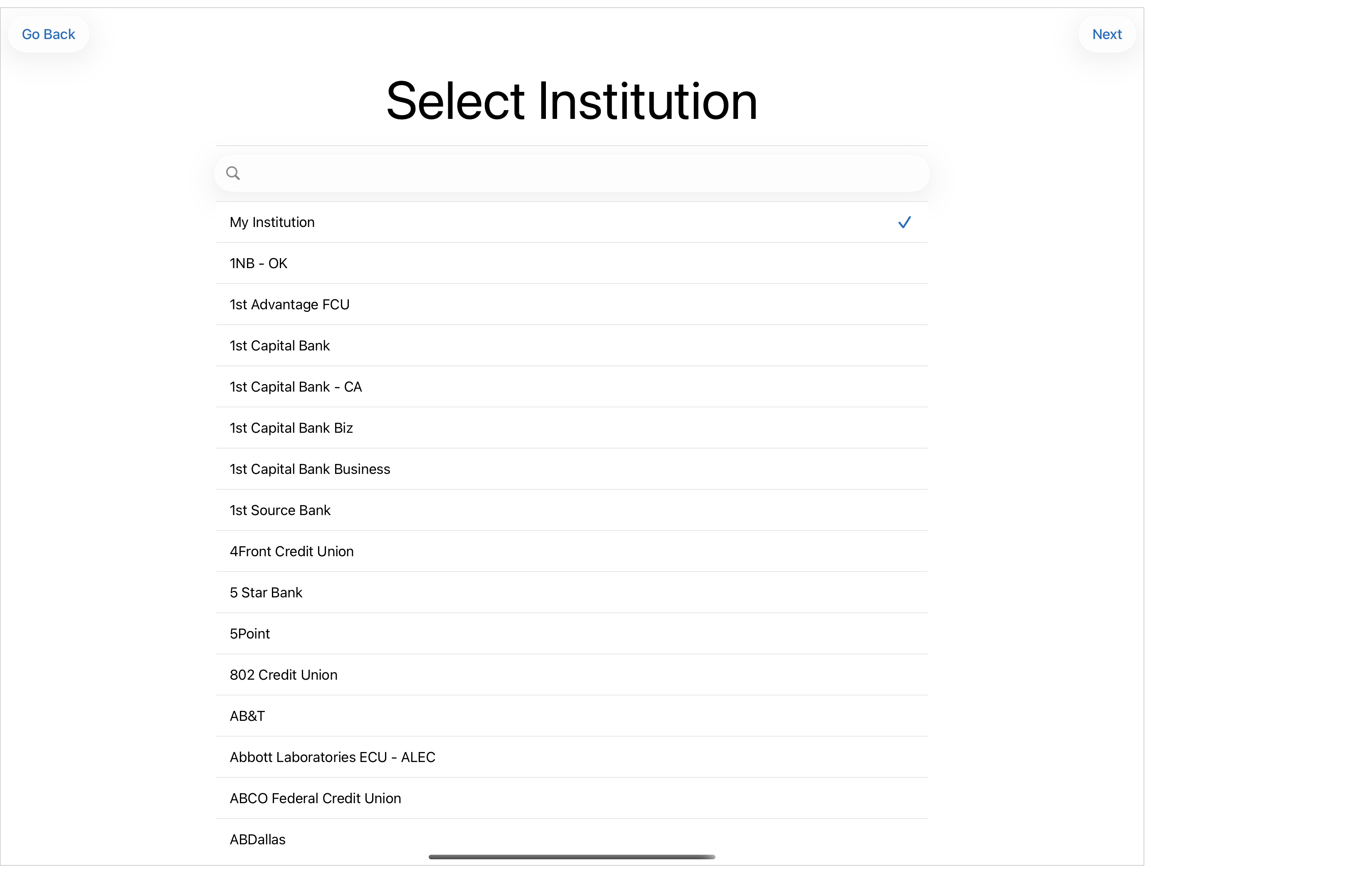 Available Institutions