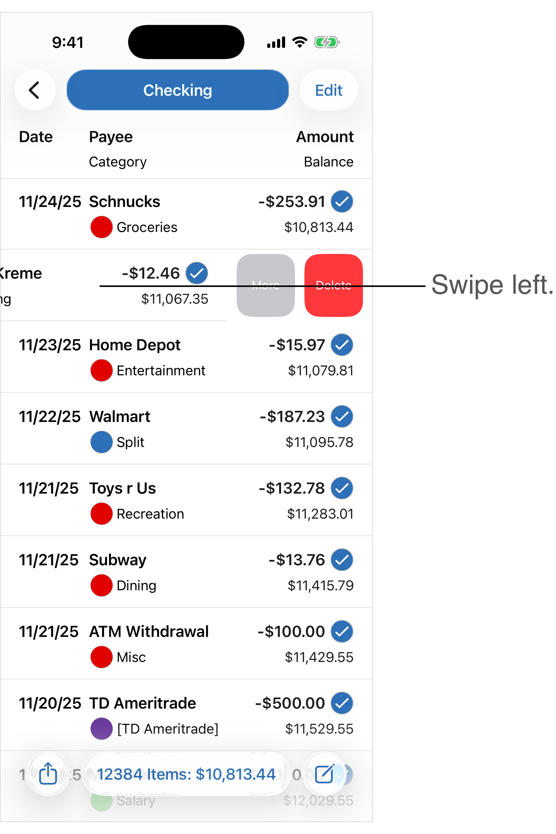 Swipe Left on Transactions