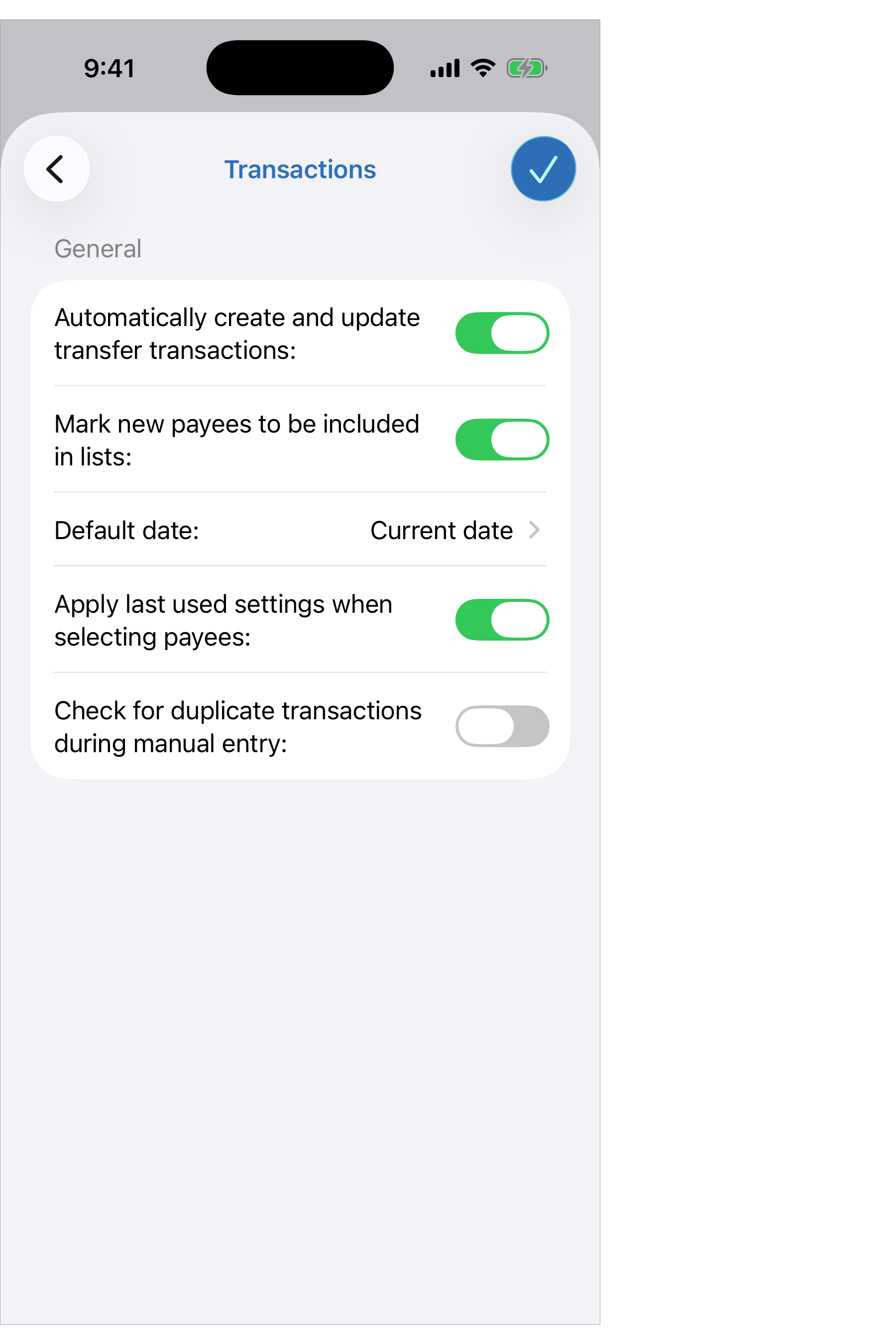Transactions Settings