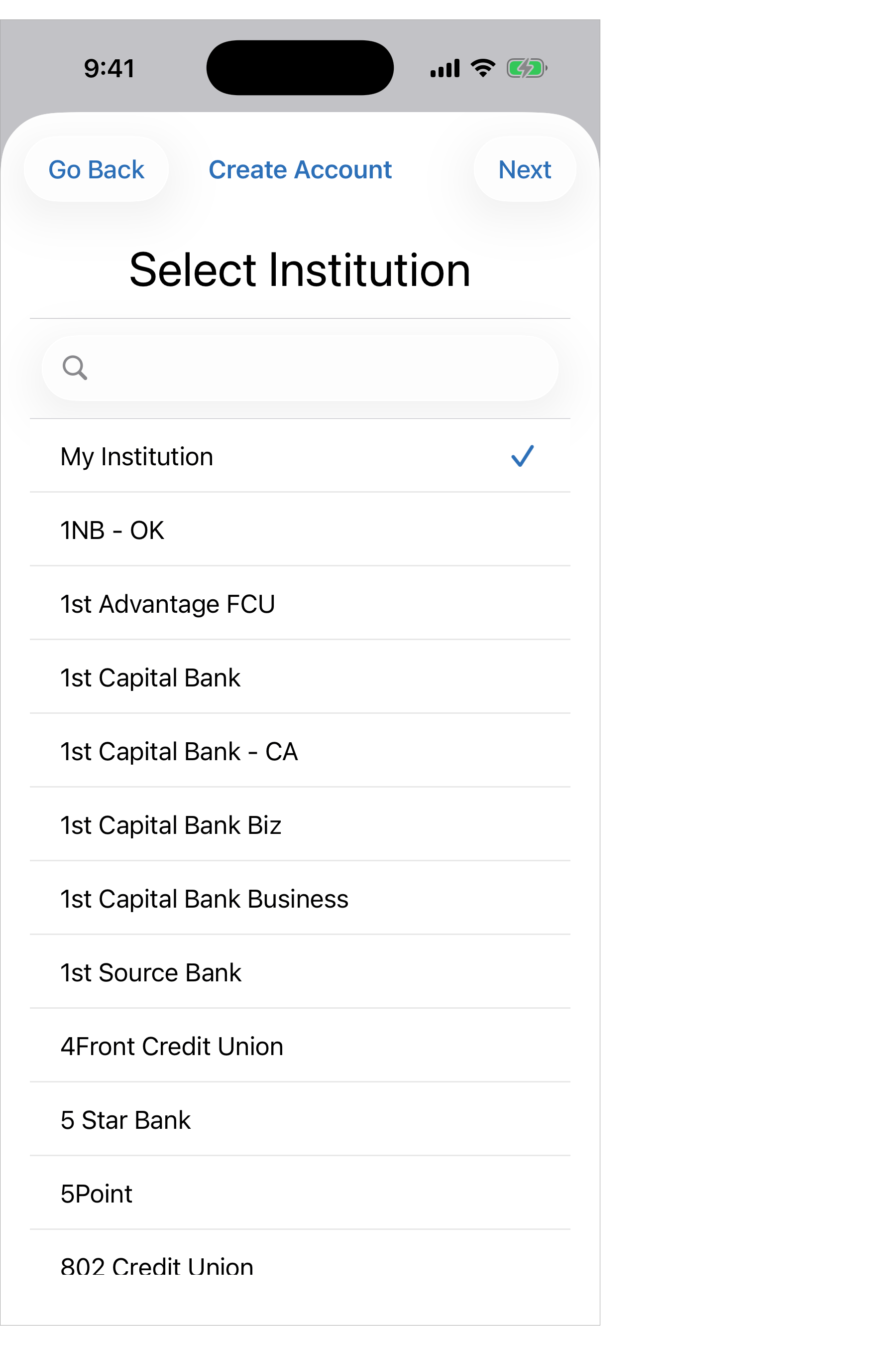 Available Institutions