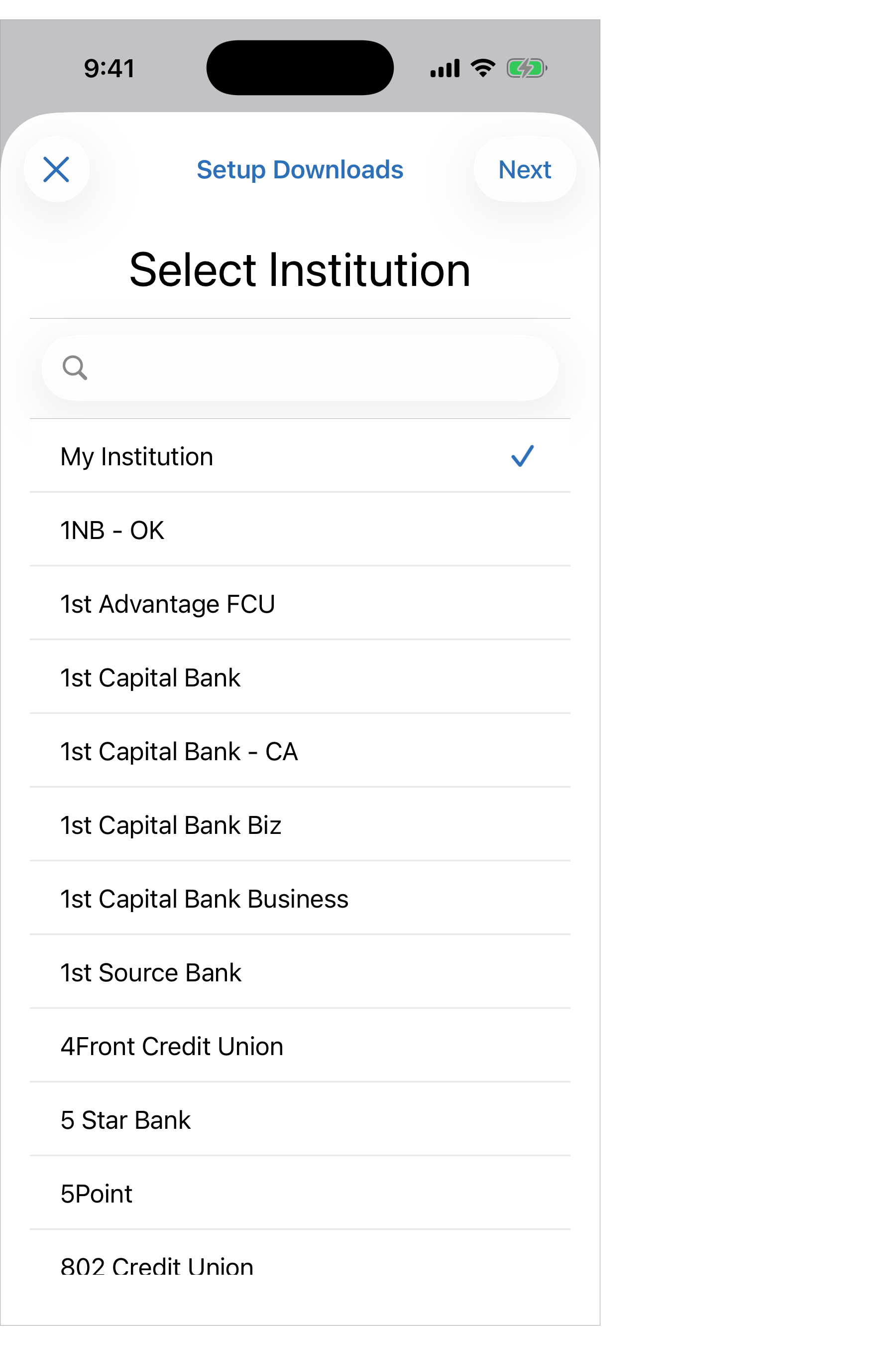 Available Institutions