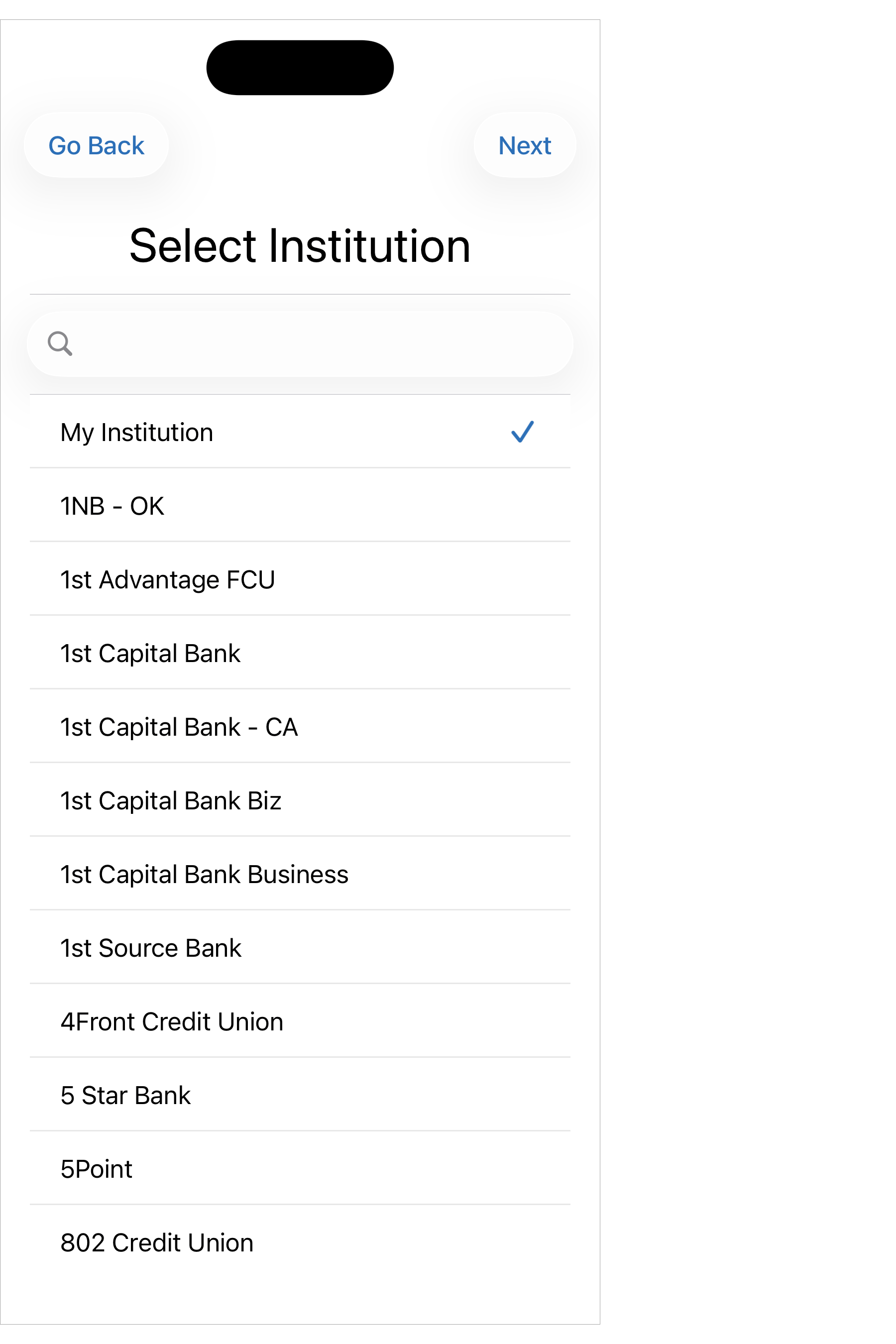 Available Institutions