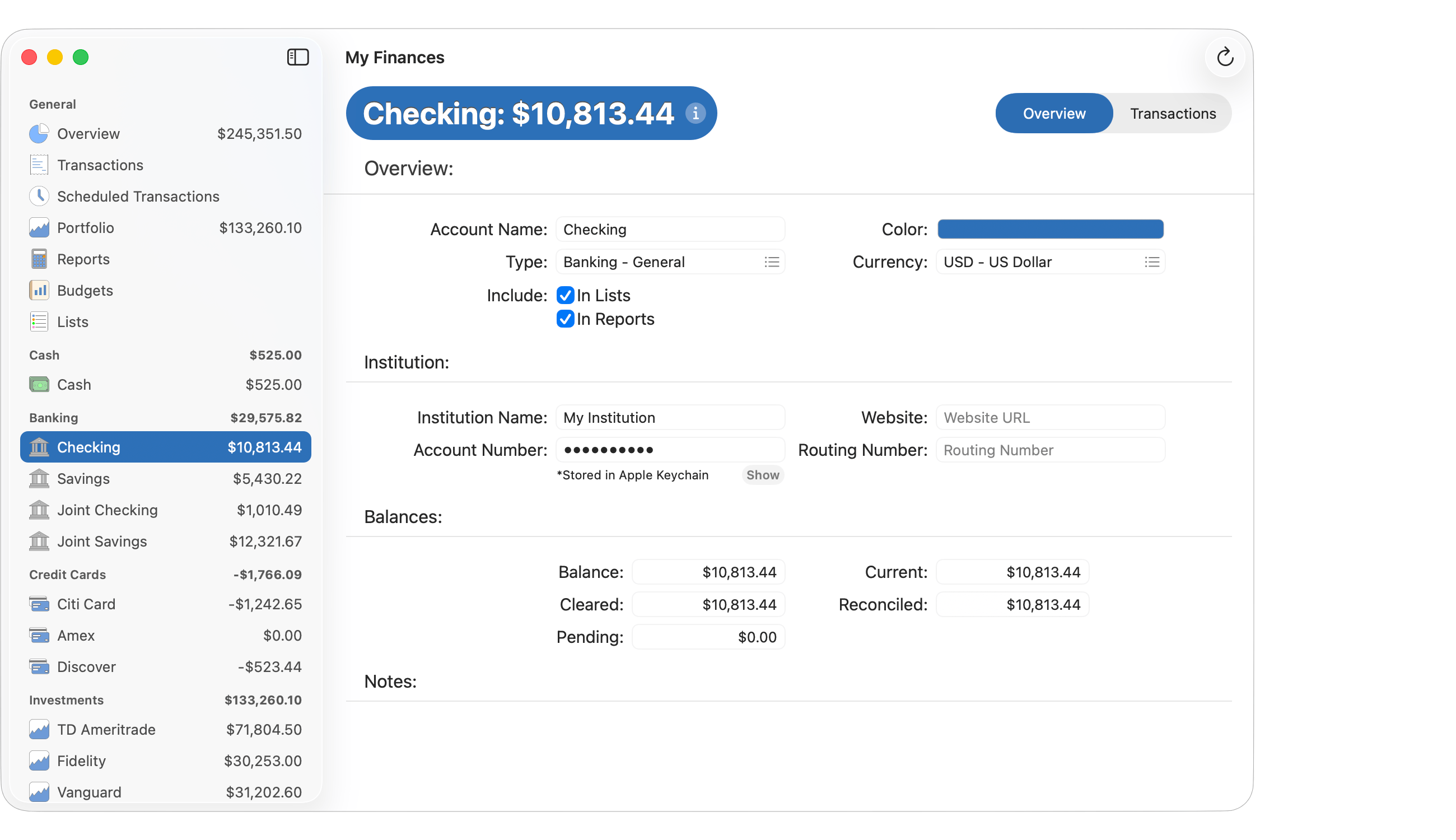 Account Overview View
