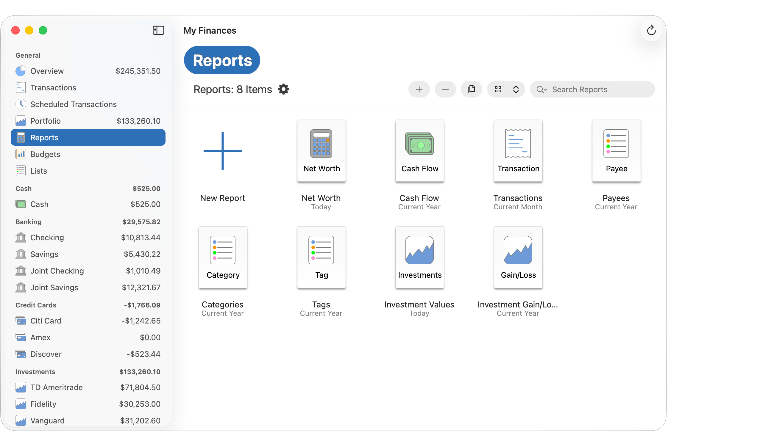 Reports Selection Icon View