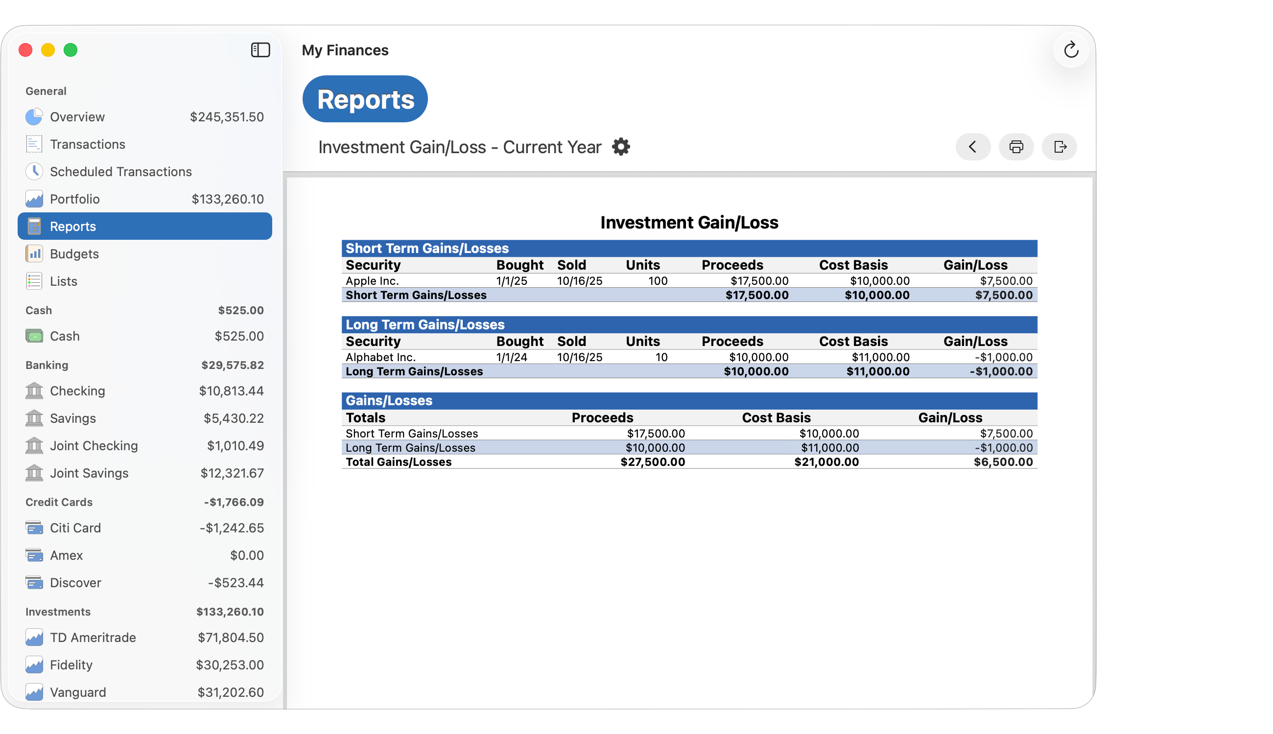 Investment Values Report