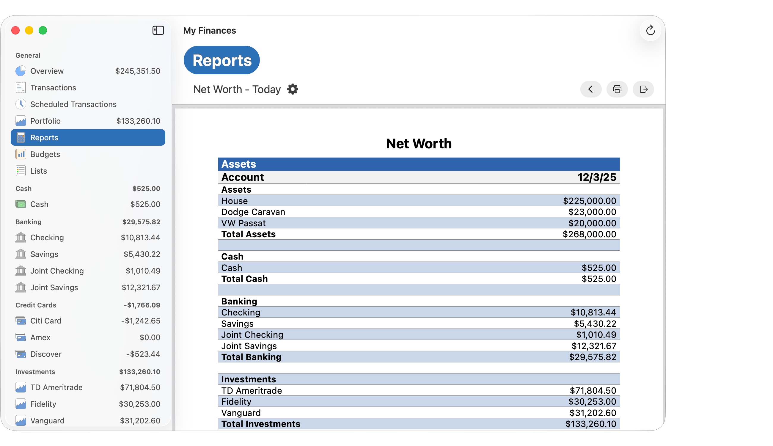 Net Worth Report