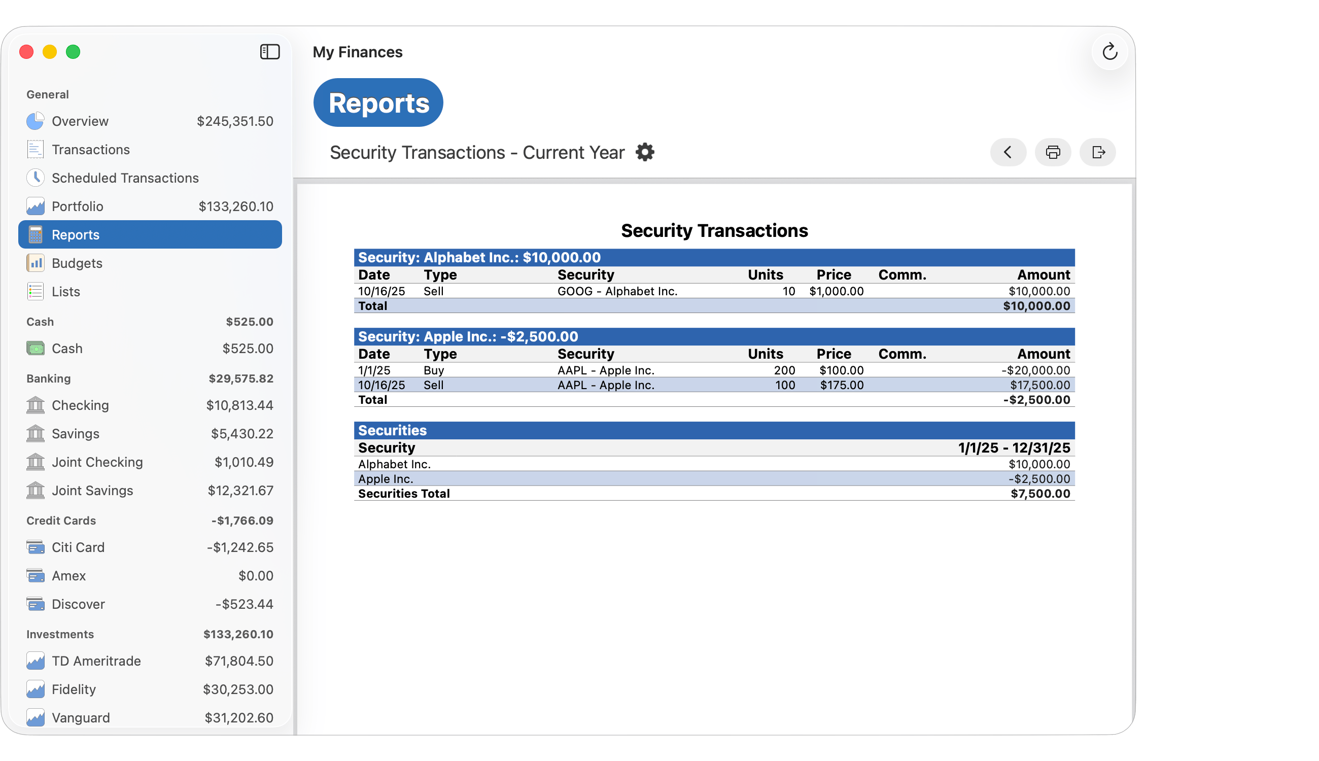 Security Transaction Report