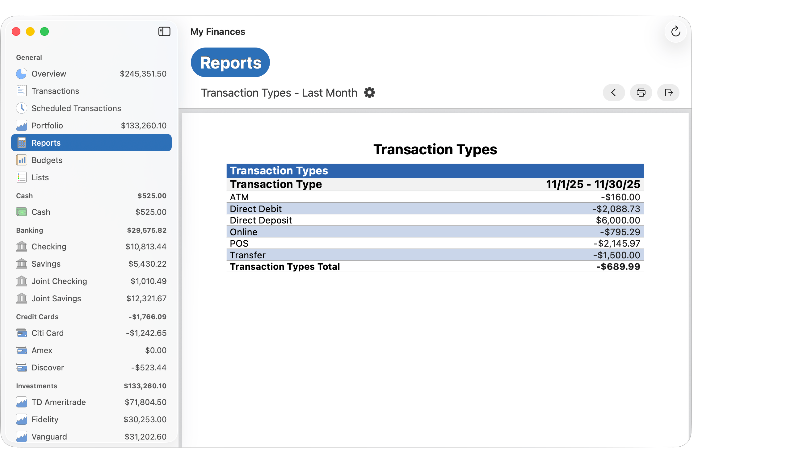 Transaction Type Report