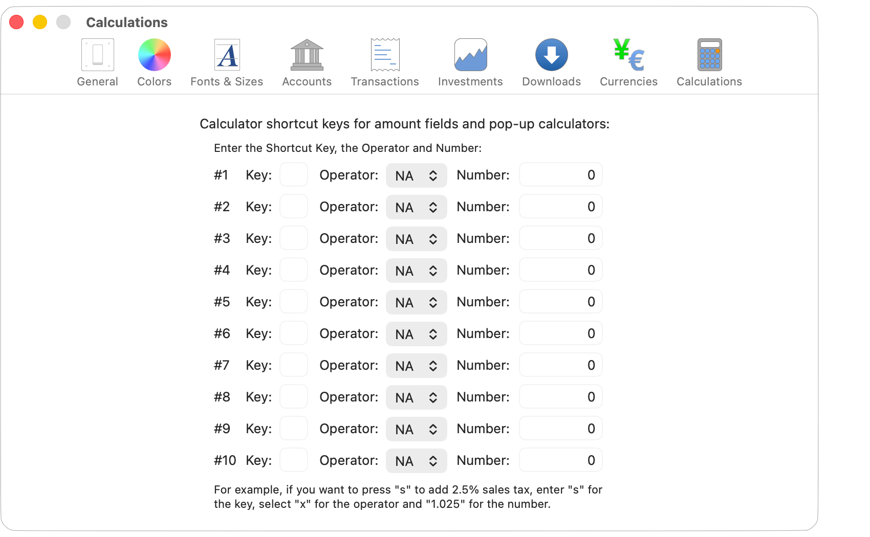 Calculations Settings