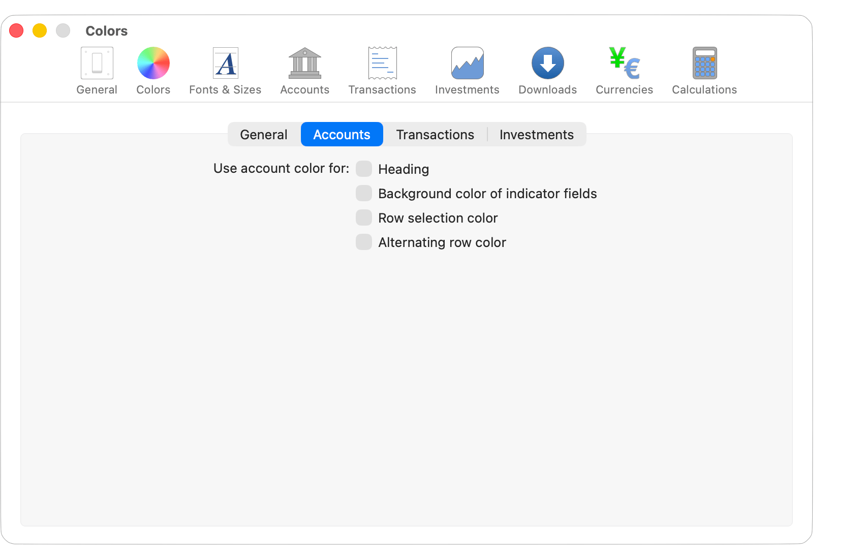 Colors - Accounts Settings