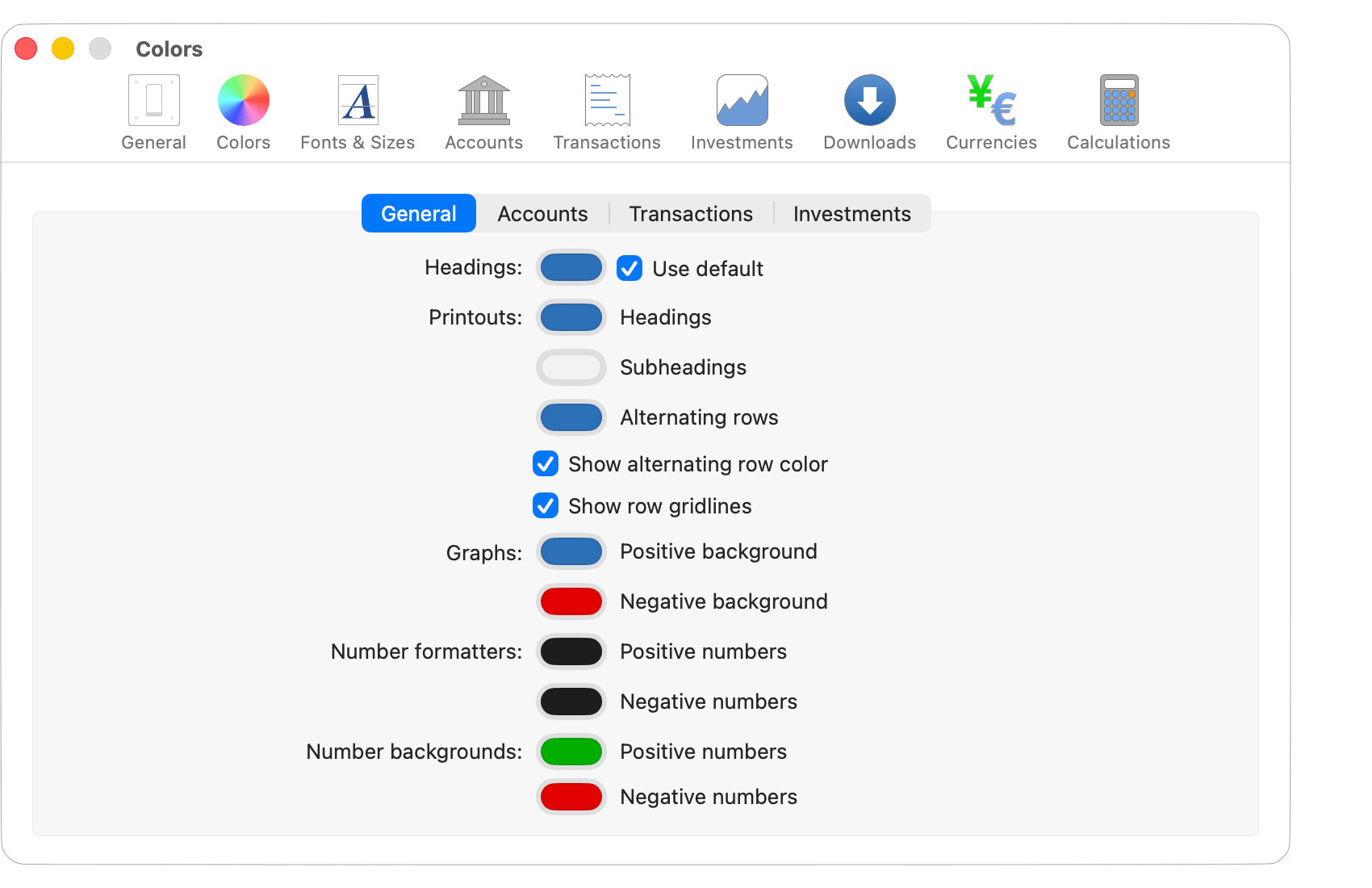 Colors - General Settings
