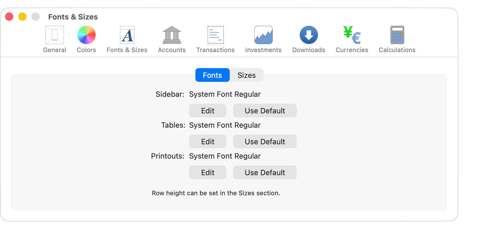 Fonts & Sizes - Fonts Settings