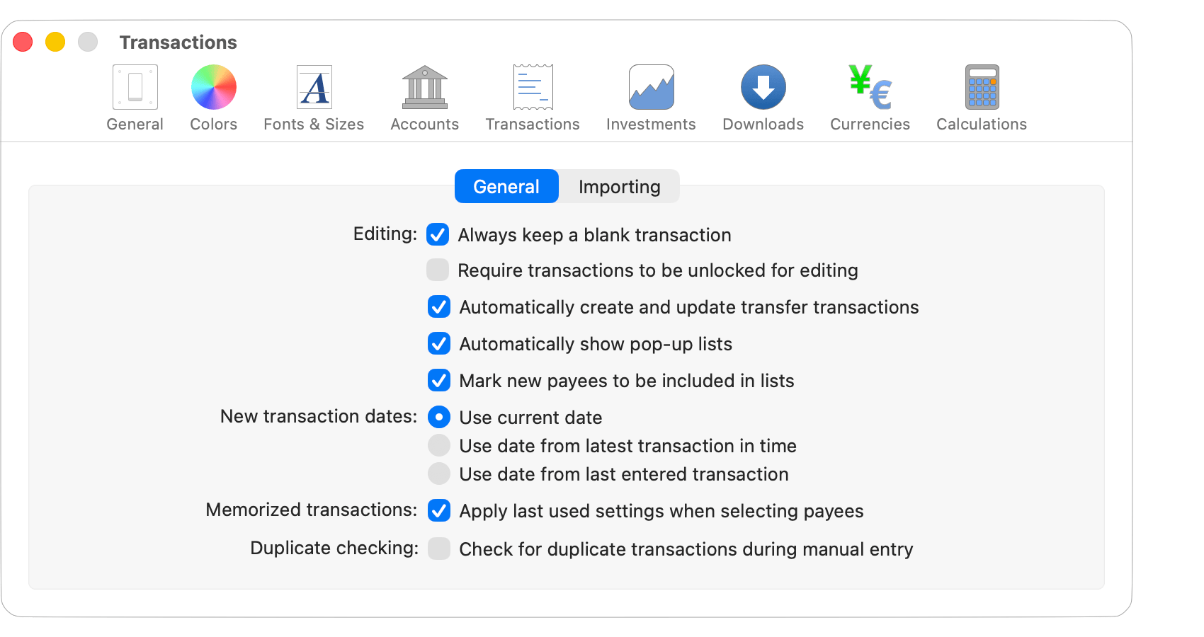 Transactions - General Settings