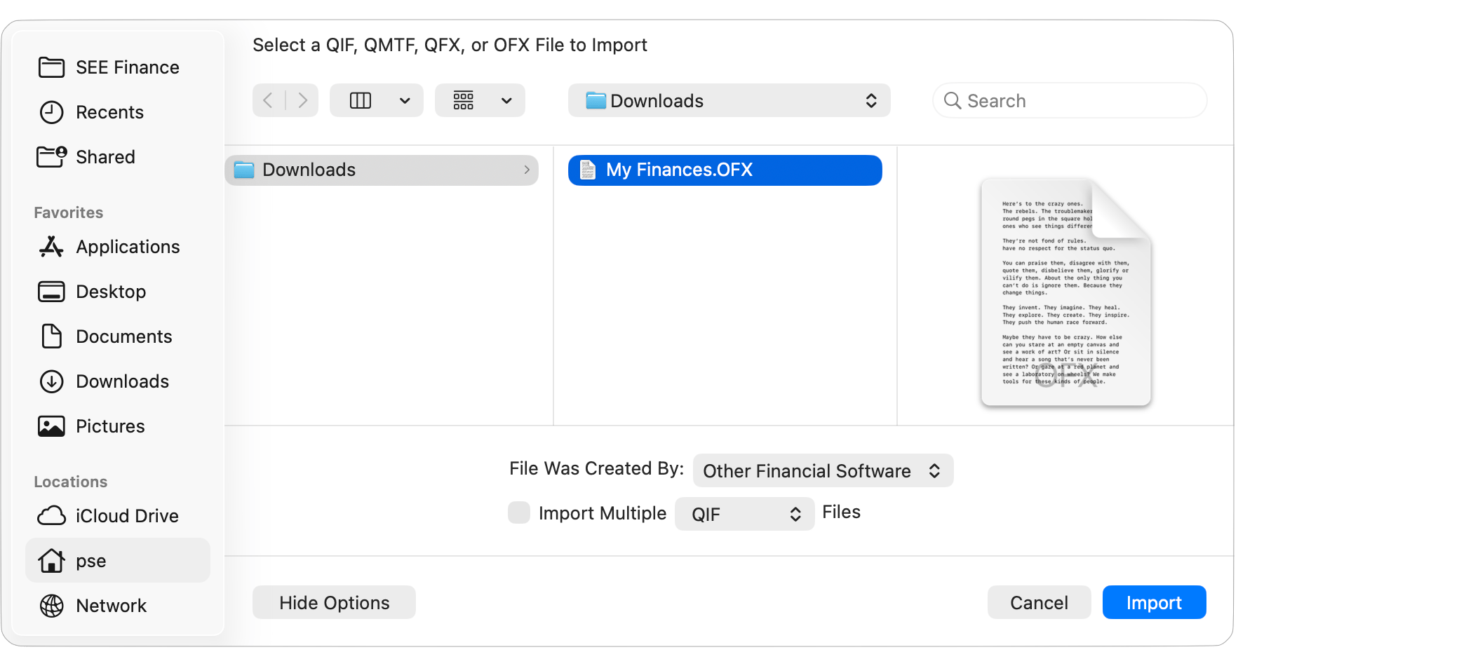 Select File to Import