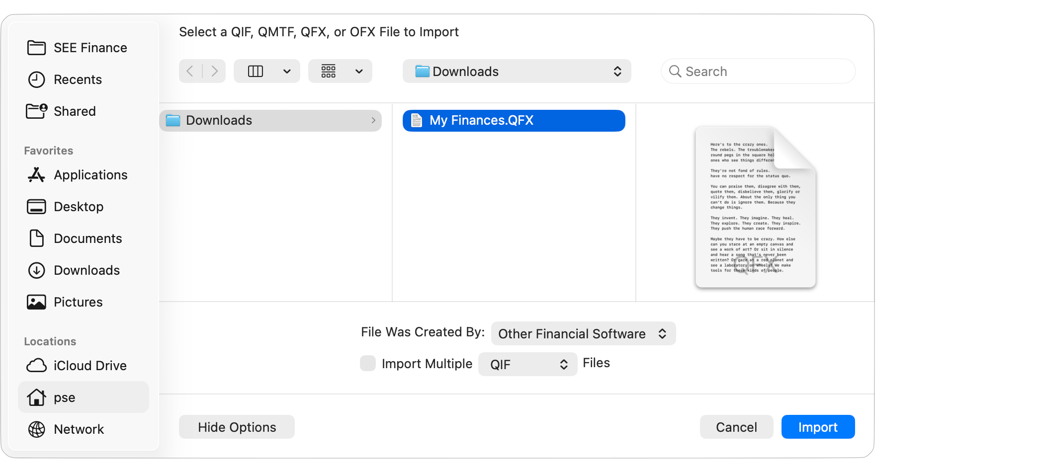 Select File to Import