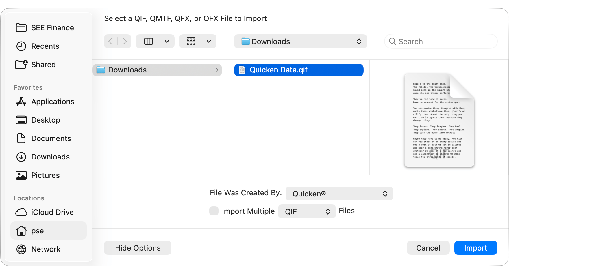 Select File to Import