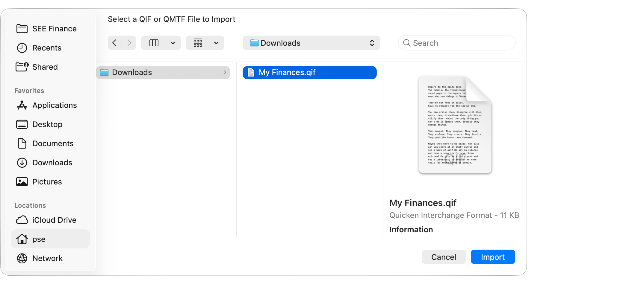 Select File to Import