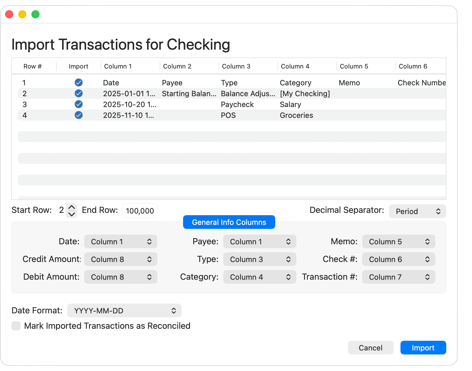 Import Transactions from CSV File