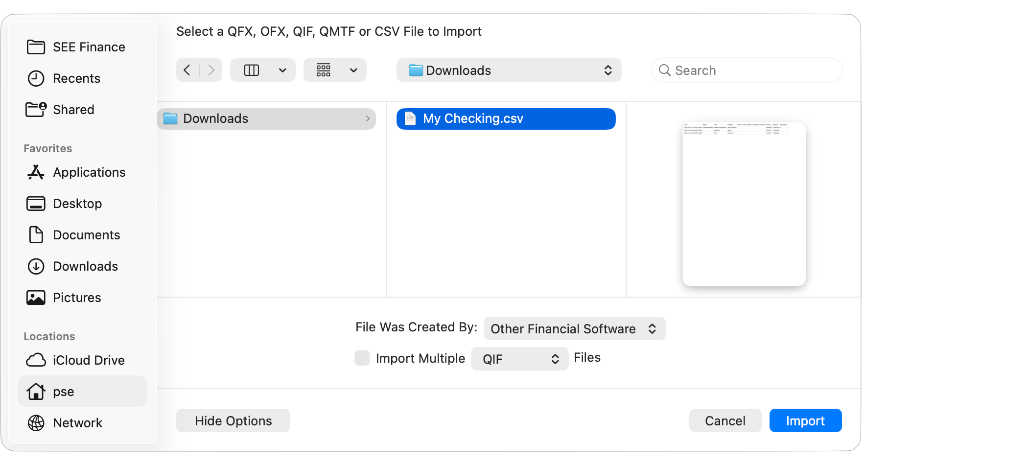 Select File to Import