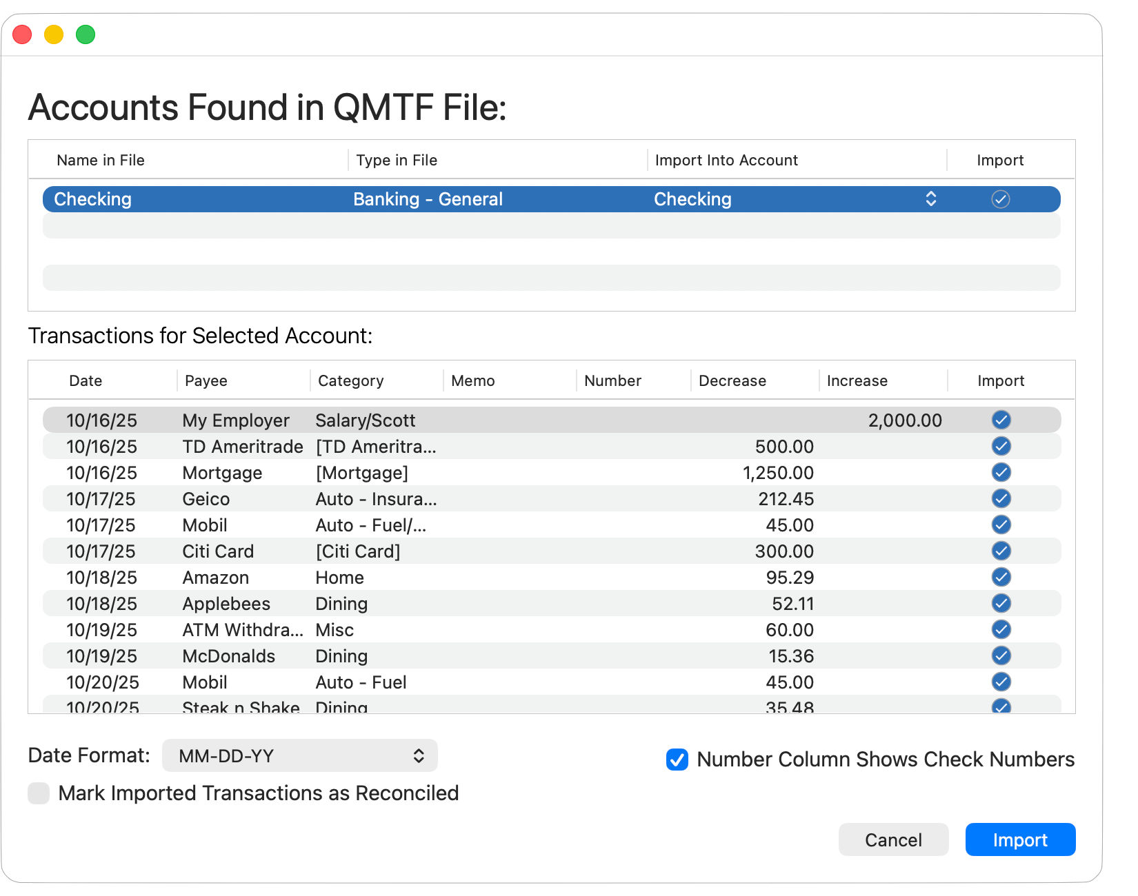 Import Transactions from QMTF File