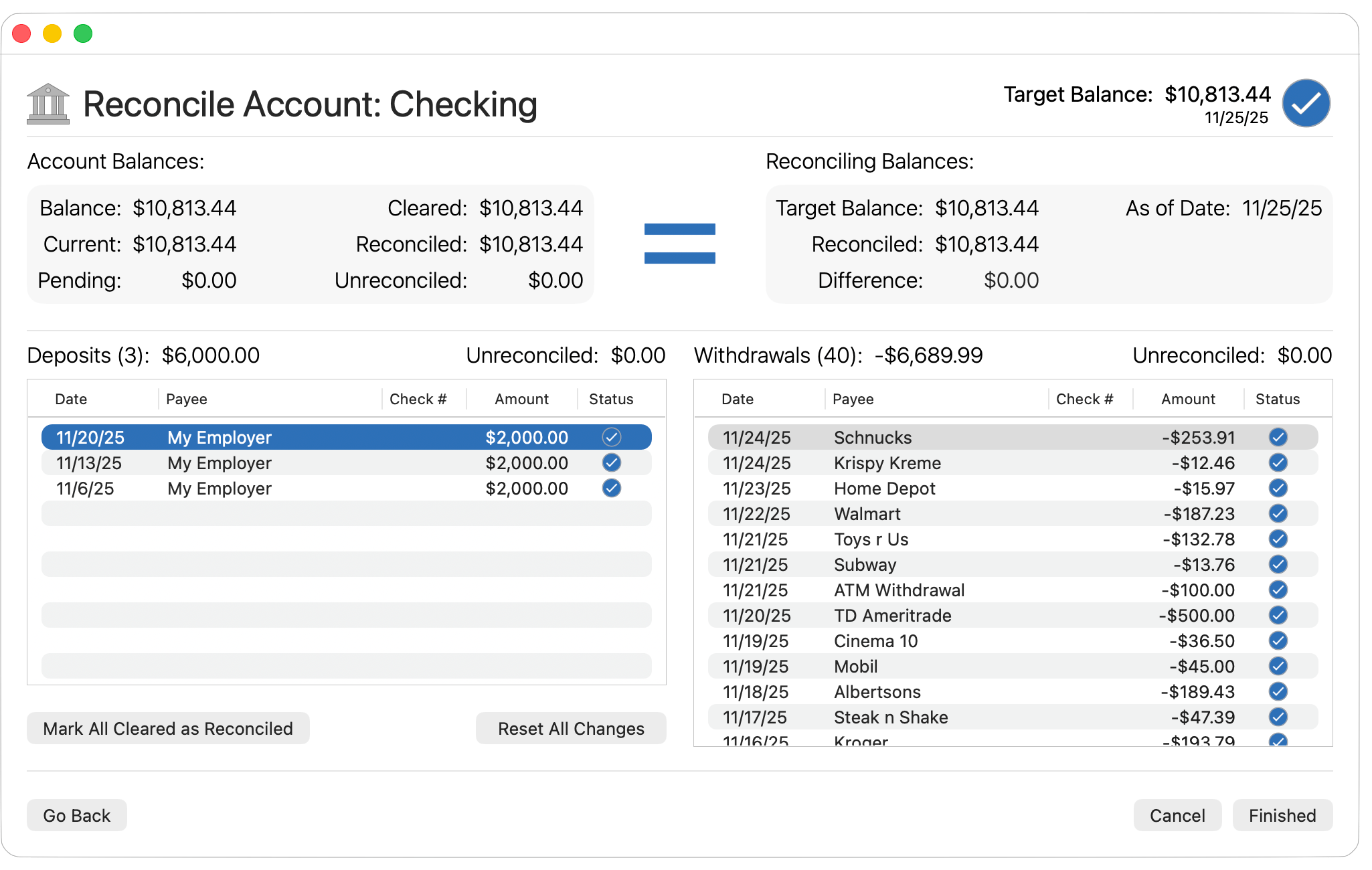 Finished Reconciling