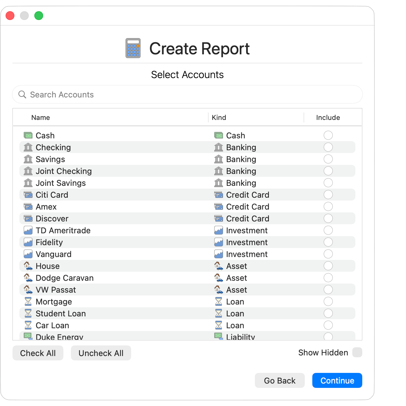 Select Accounts
