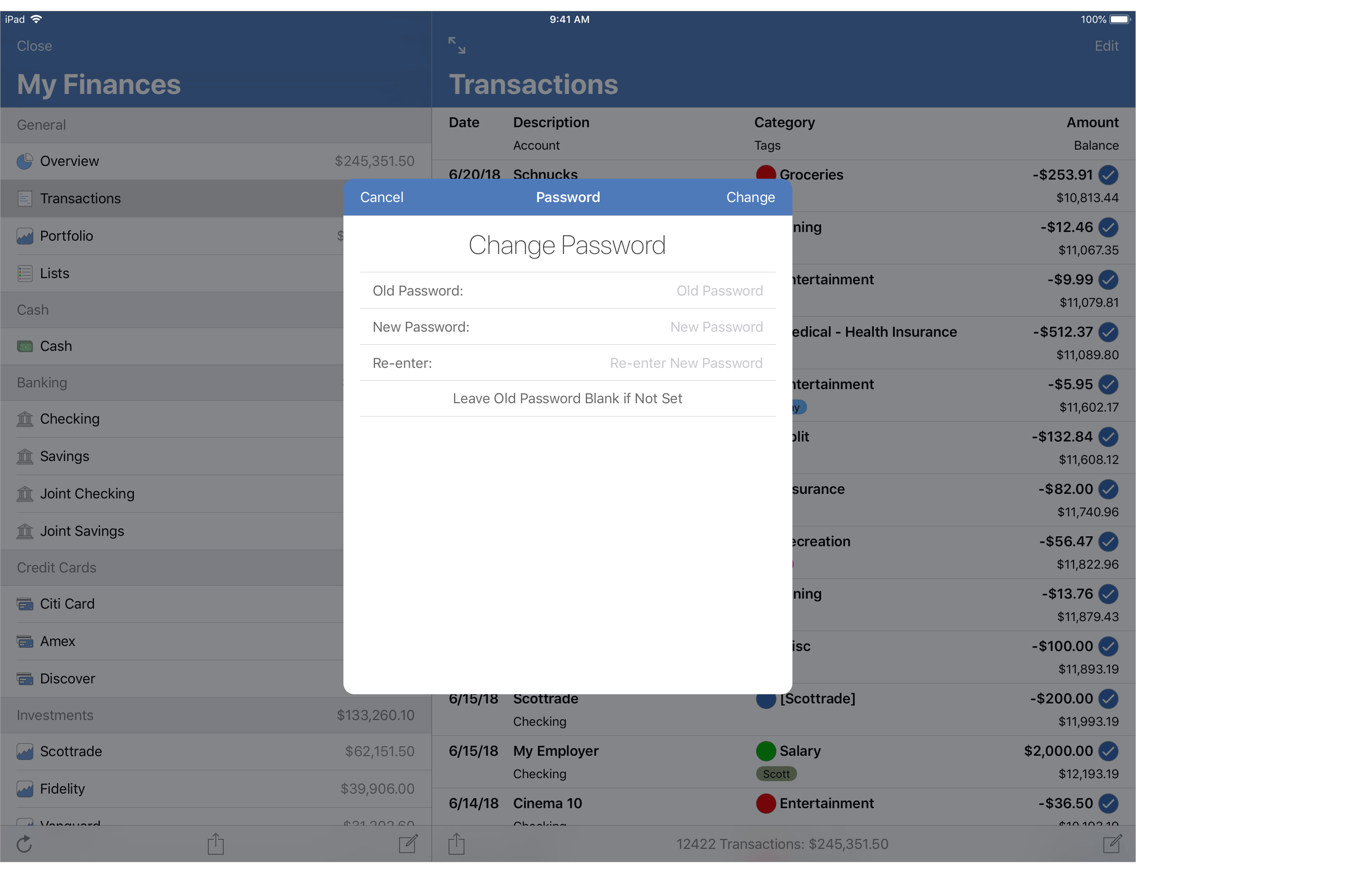 See Finance Password Protection