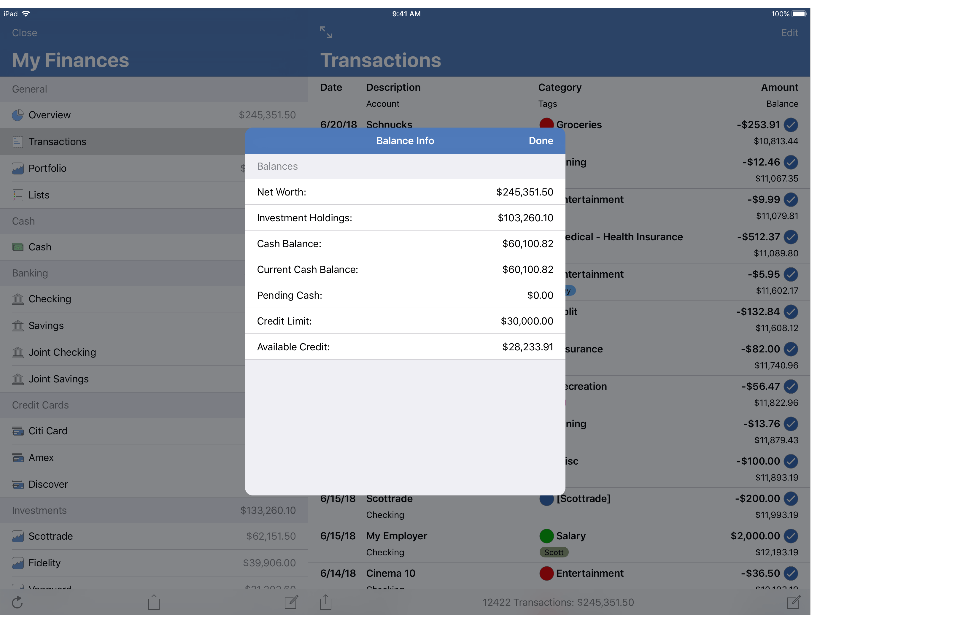 Balance Info Popover